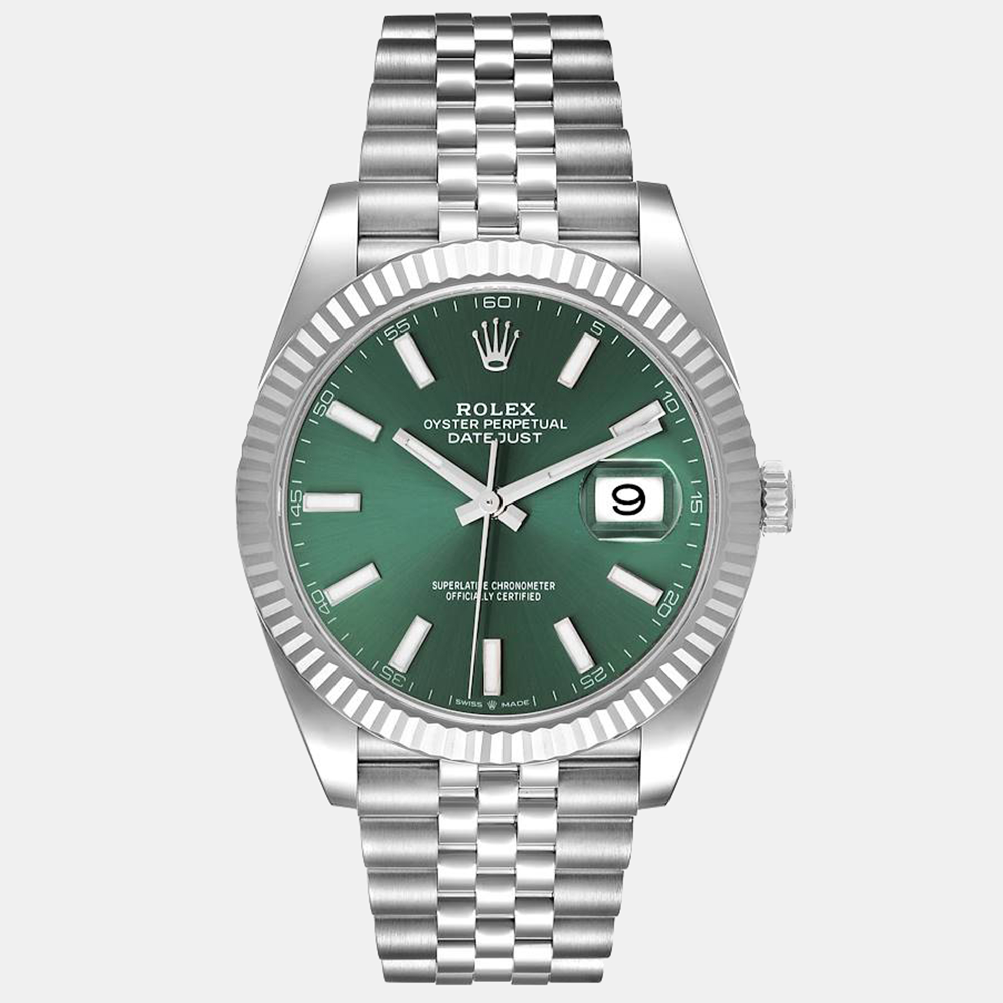 

Rolex Green Dial Stainless Steel & 18k White Gold Datejust 41 Men's Wristwatch 41 mm
