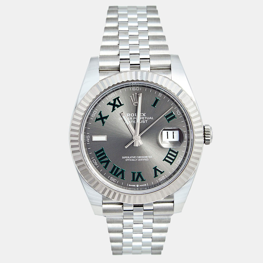 

Rolex Grey Stainless Steel & 18k White Gold Datejust Wimbledon Men's Wristwatch 41 mm