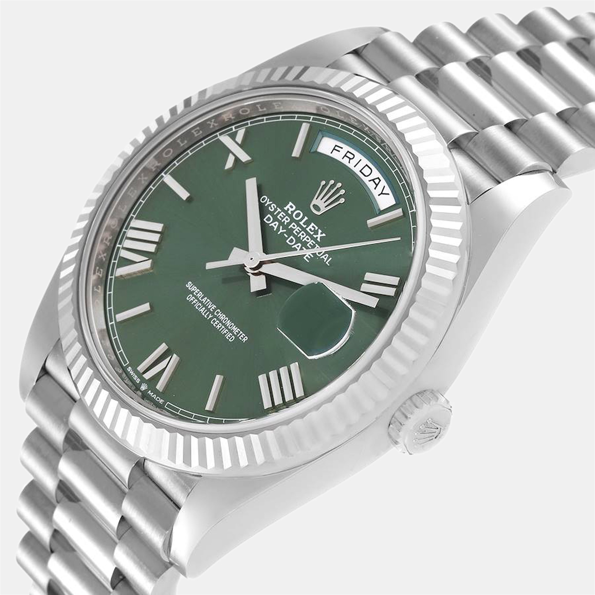 

Rolex Green 18K White Gold Day Date President 228239 Automatic Men's Wristwatch 40 mm