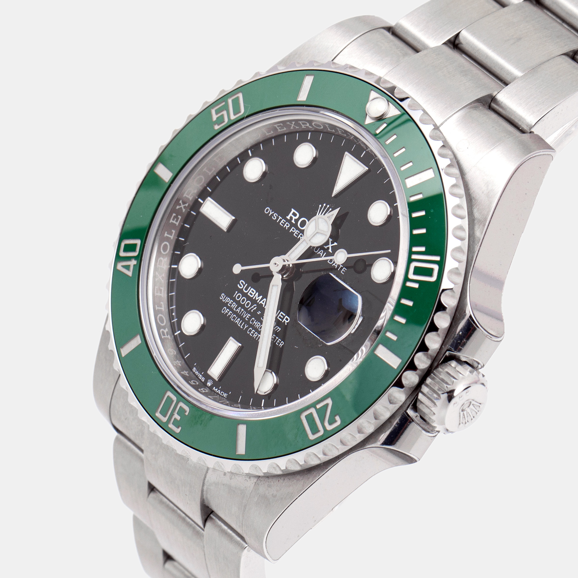 

Rolex Black Green Cerachrom Oystersteel Submariner Date M126610LV-0002 Men's Wristwatch, Silver