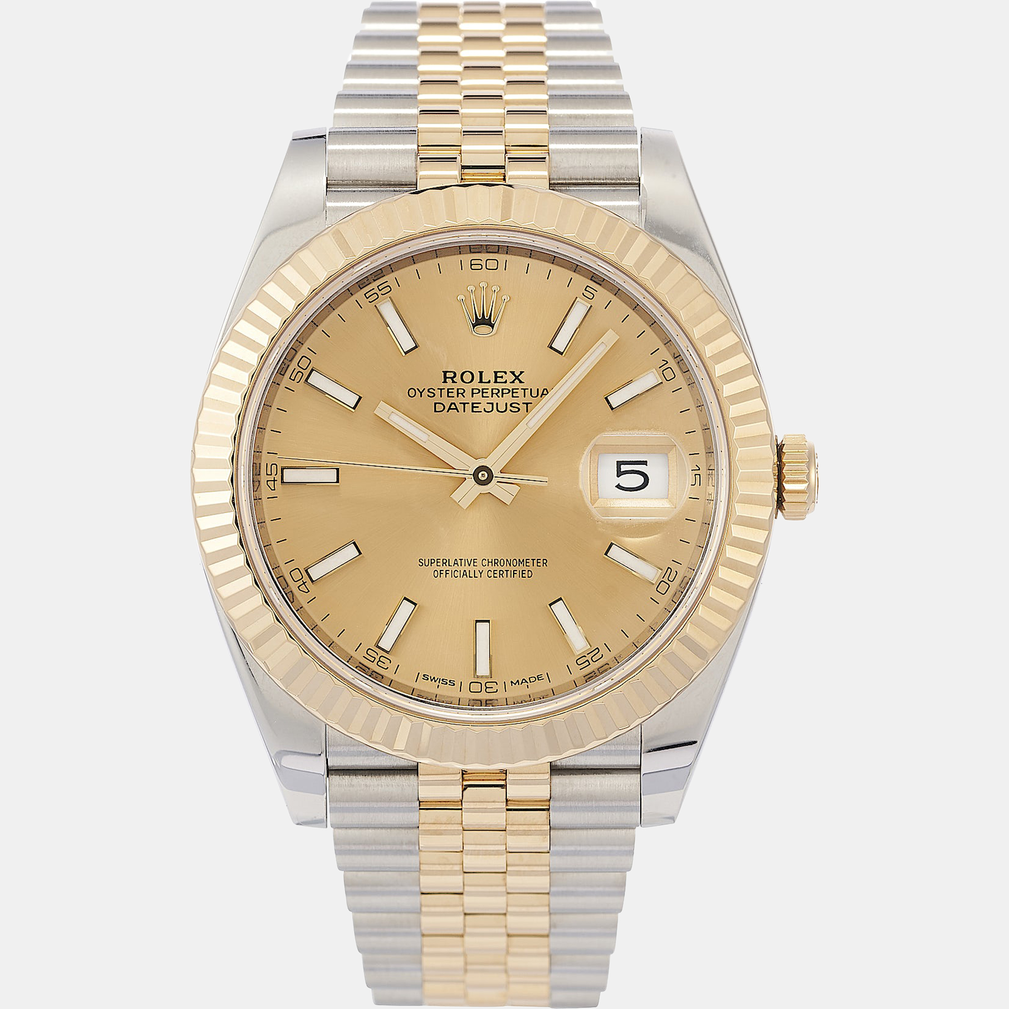 Pre-owned Rolex Champagne 18k Yellow Gold Stainless Steel Datejust 126333 Men's Wristwatch 41 Mm