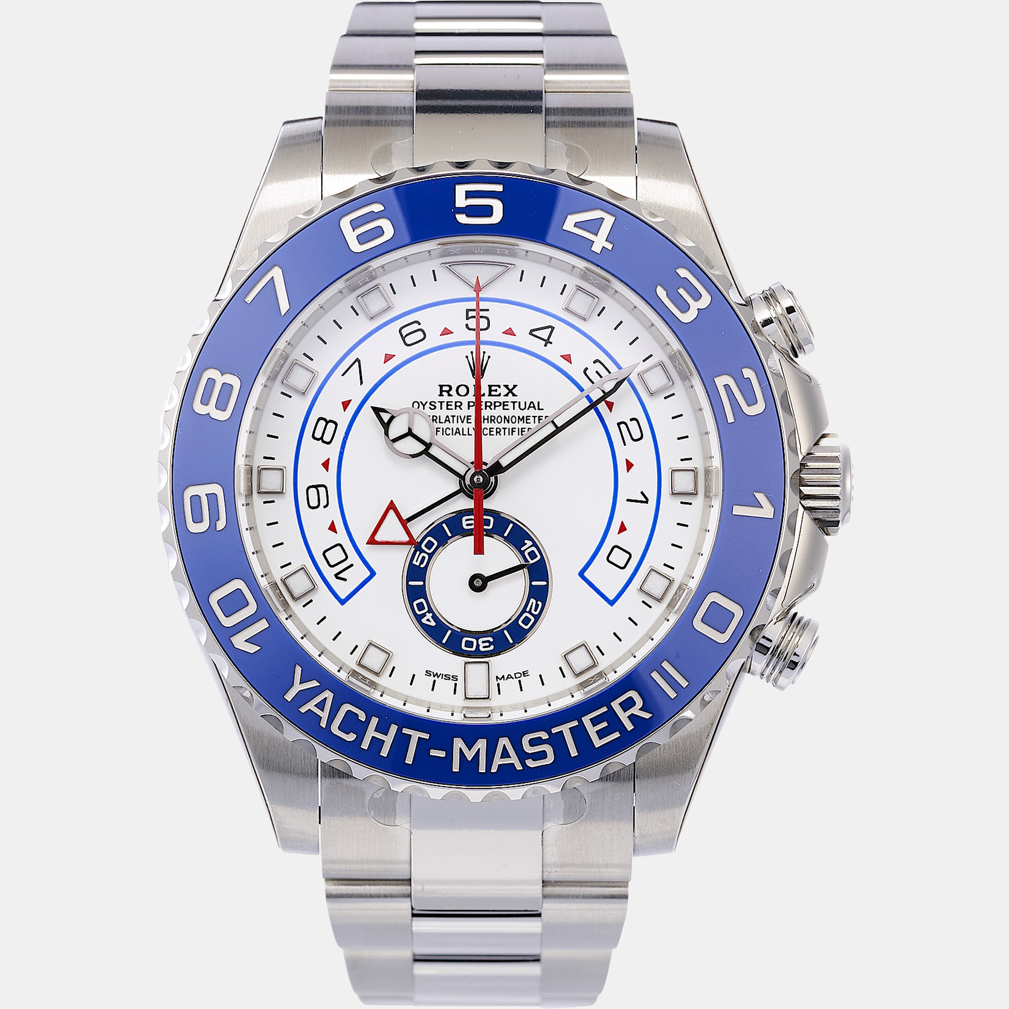 Pre-owned Rolex White Stainless Steel Yacht-master Ii 116680 Automatic Men's Wristwatch 44 Mm