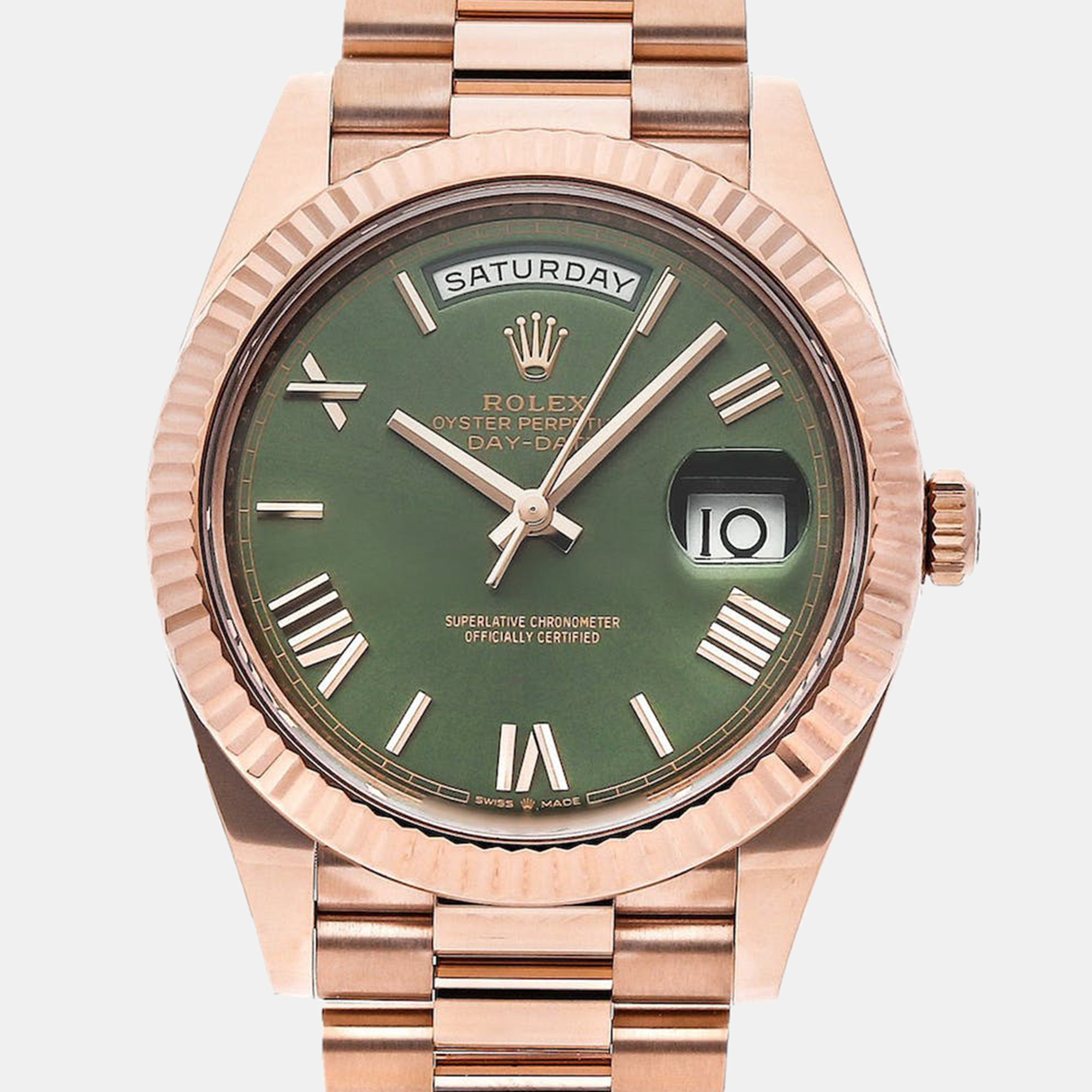 

Rolex Olive Green 18k Rose Gold Day-Date 228238 Men's Wristwatch 40 mm