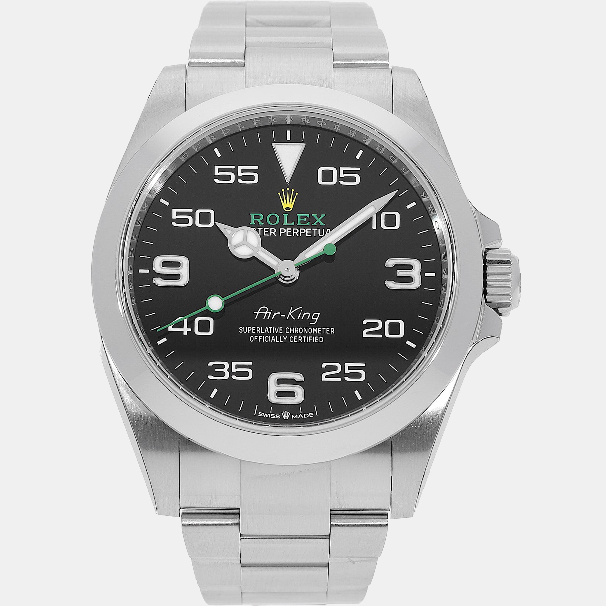 Pre-owned Rolex Black Stainless Steel Air-king 126900 Automatic Men's Wristwatch 40 Mm