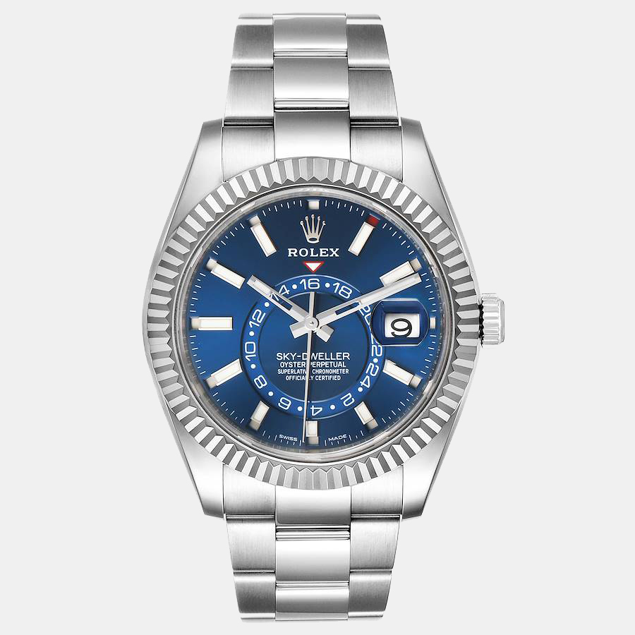 

Rolex Blue Dial Stainless Steel & 18k White Gold Sky-Dweller 326934 Men's Wristwatch 42 mm