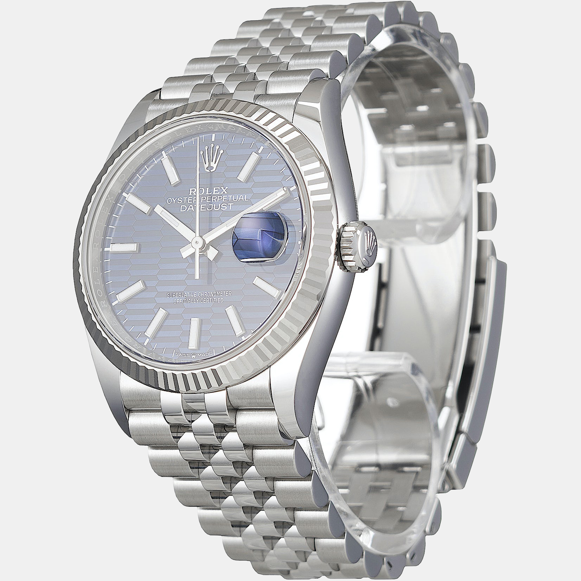 

Rolex Blue 18K White Gold Stainless Datejust 126234 Men's Wristwatch 36 mm