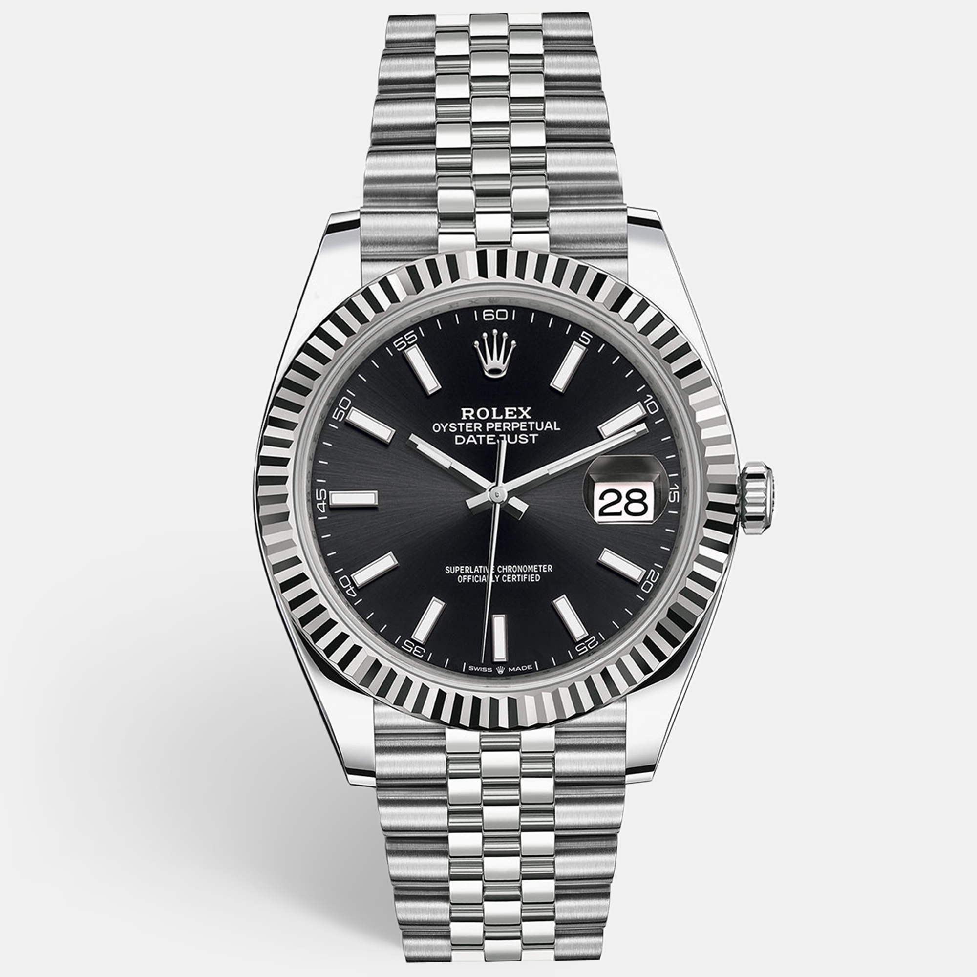 

Rolex Black 18K White Gold Stainless Steel Datejust 126334 Men's Wristwatch 41 mm