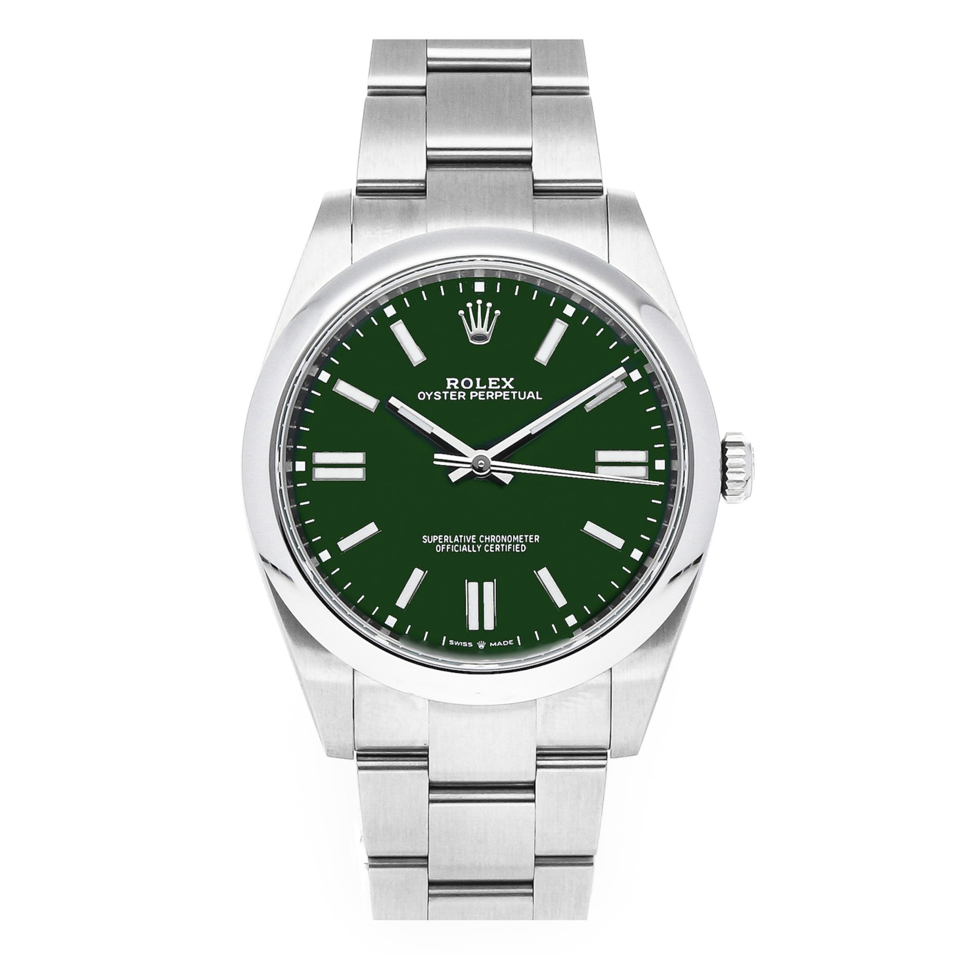 Pre-owned Rolex Green Stainless Steel Oyster Perpetual 124300 Men's Wristwatch 41 Mm