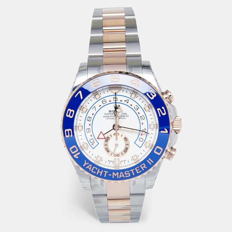 Pre-owned Rolex White 18k Everose Gold Oystersteel Cerachrom Yacht-master Ii M116681-0002 Men's Wristwatch 44 Mm