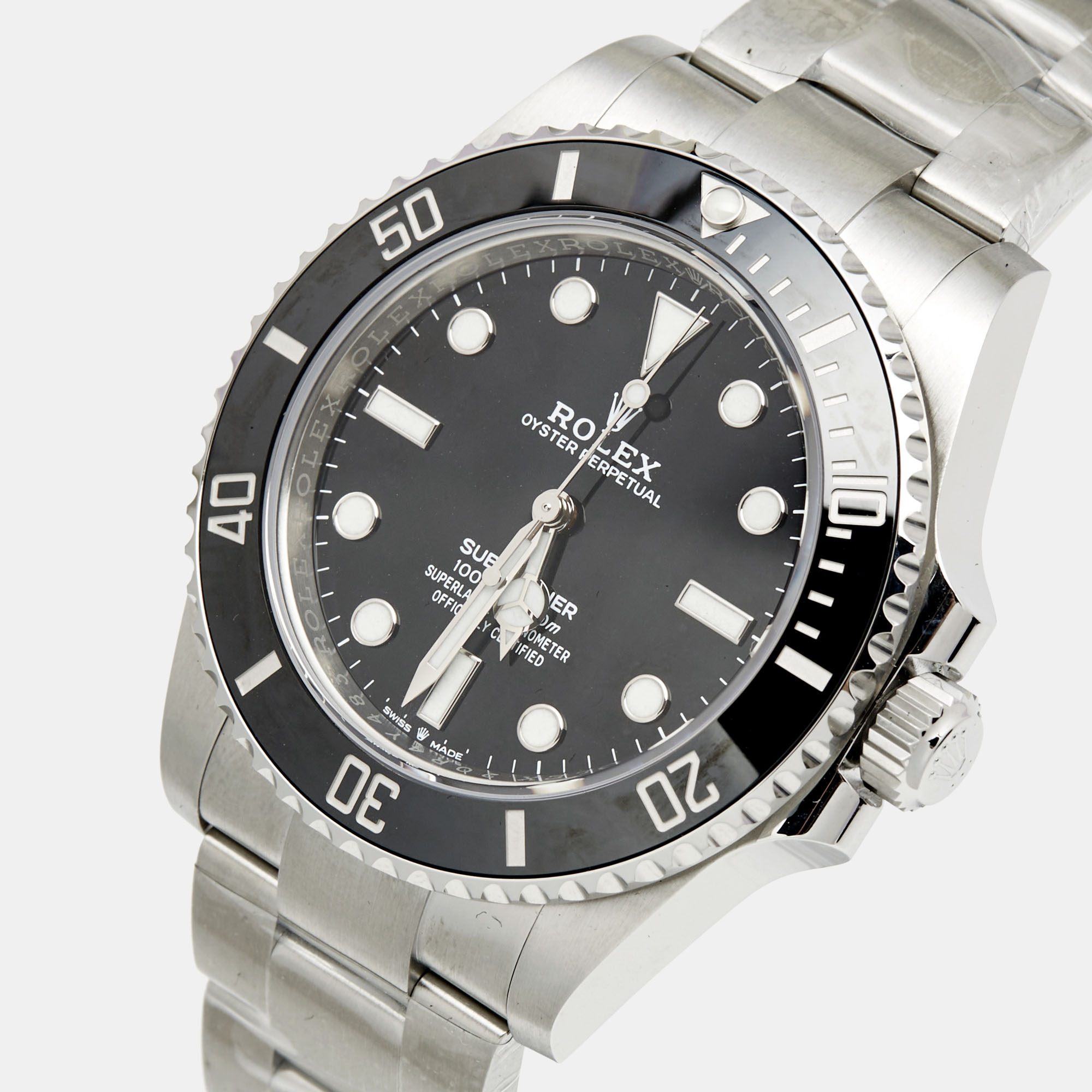 

Rolex Black Cerachrom Oystersteel Submariner M124060-0001 Men's Wristwatch, Silver