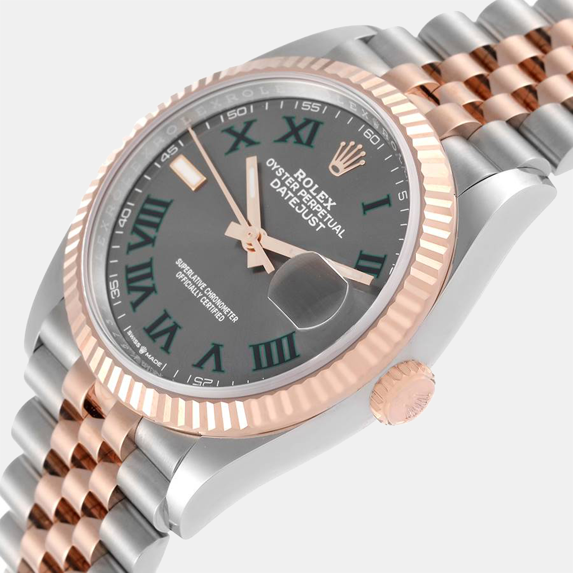 

Rolex Grey 18k Rose Gold And Stainless Steel Datejust Wimbledon 126231 Automatic Men's Wristwatch 36 mm