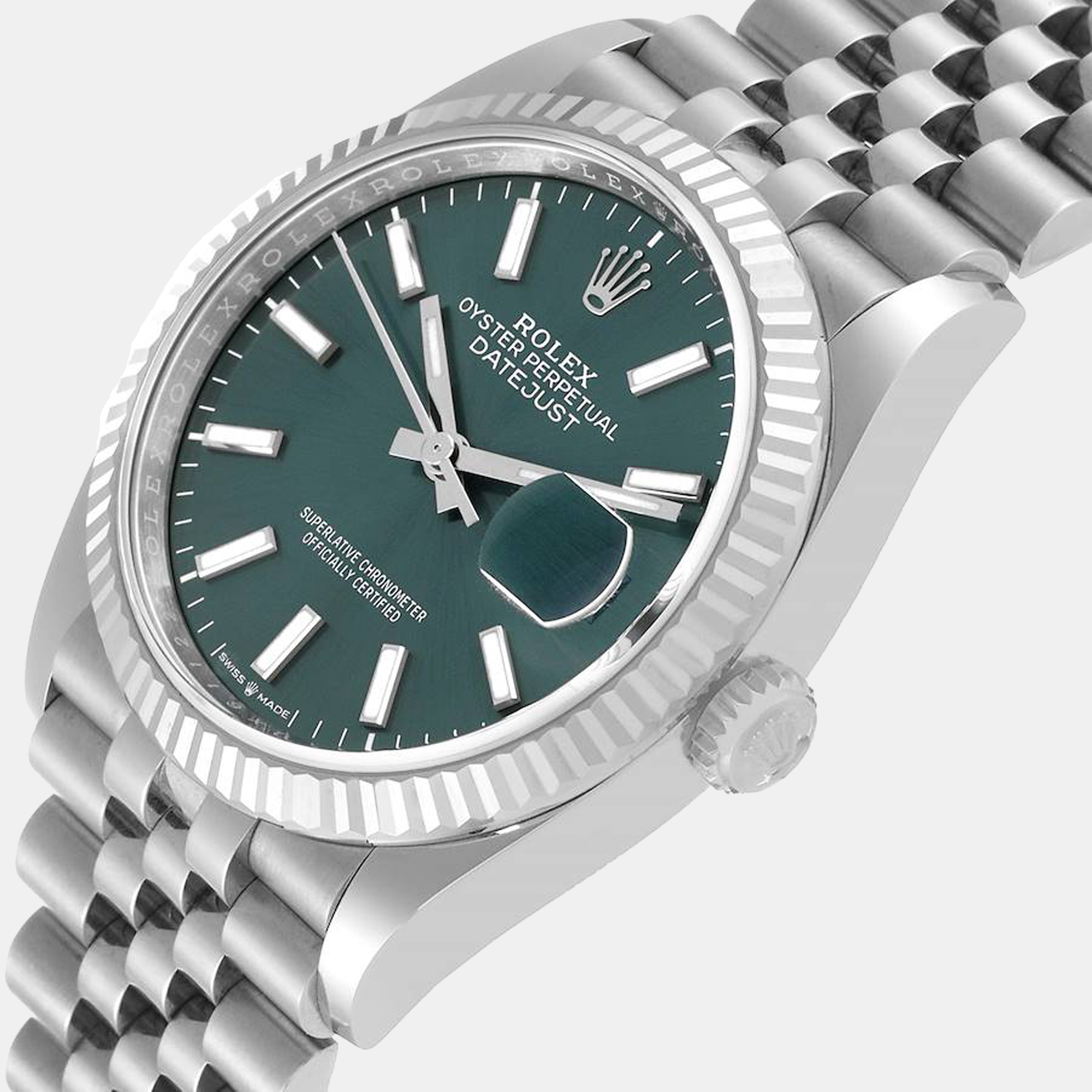 

Rolex Green 18K White Gold And Stainless Steel Datejust 126234 Automatic Men's Wristwatch 36 mm