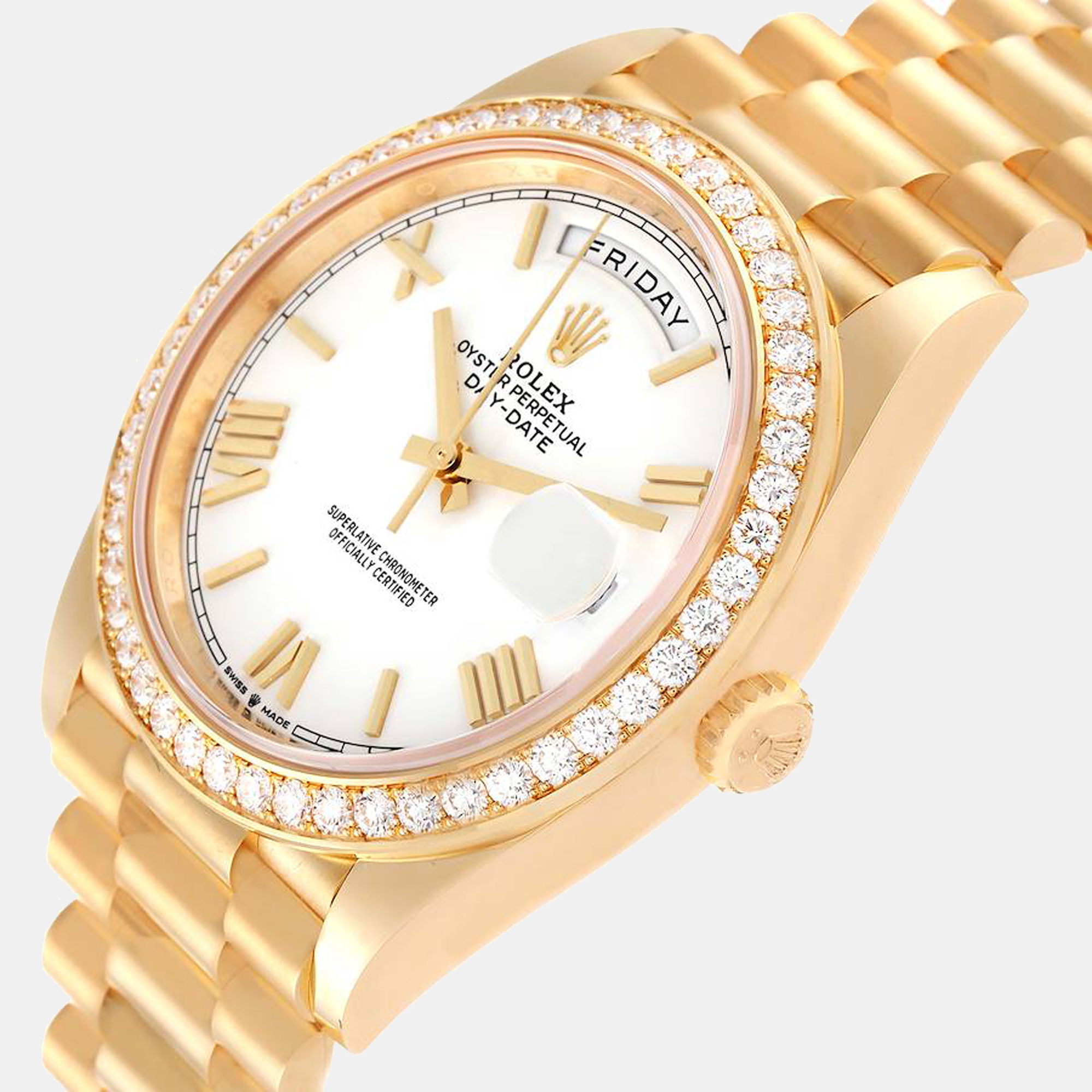 

Rolex White Diamonds 18K Yellow Gold Day - Date President 228348 Men's Wristwatch 40 mm