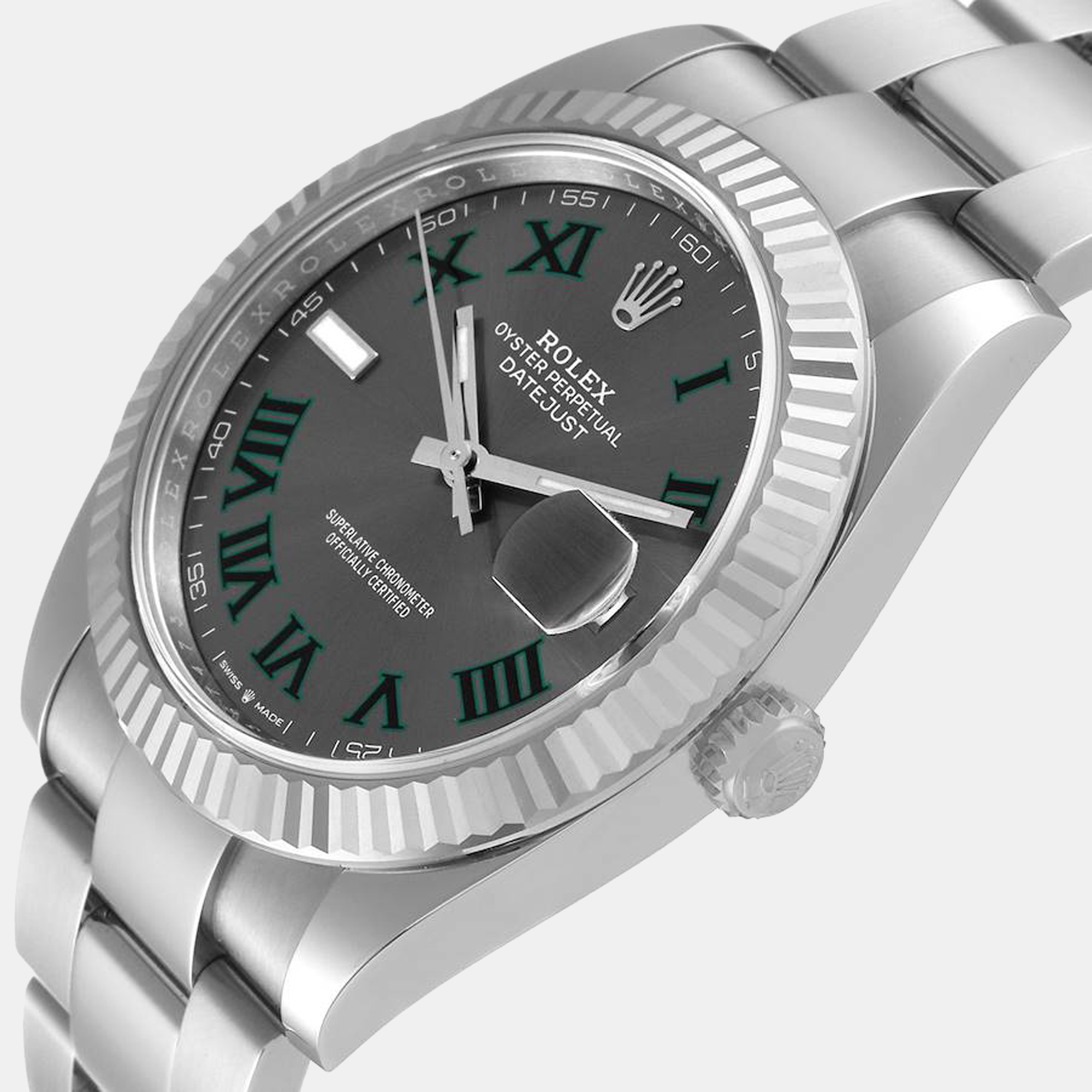 

Rolex Grey 18k White Gold And Stainless Steel Datejust Wimbledon 126334 Automatic Men's Wristwatch 41 mm