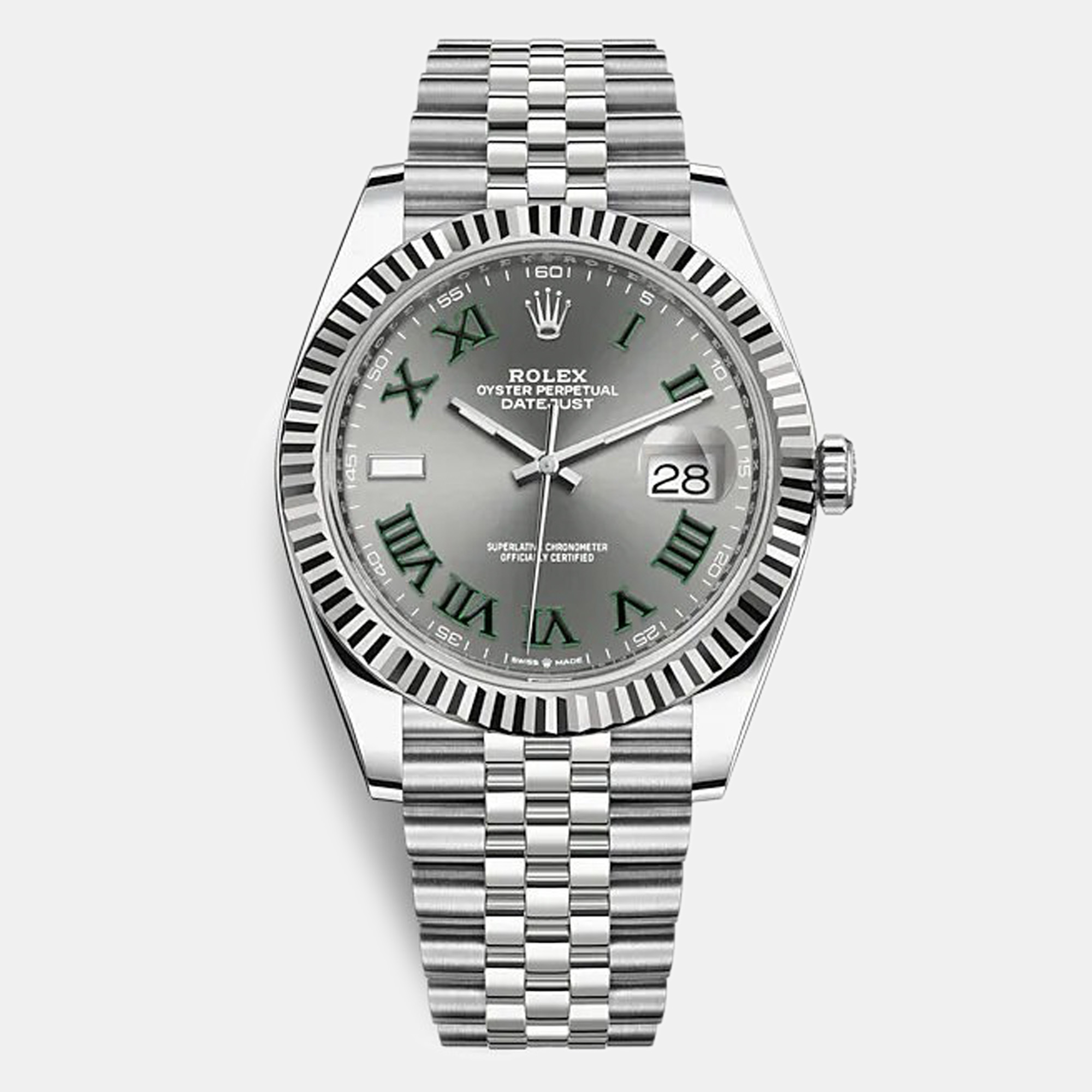 Pre-owned Rolex Wimbledon Dial Datejust 41 Mm In Green