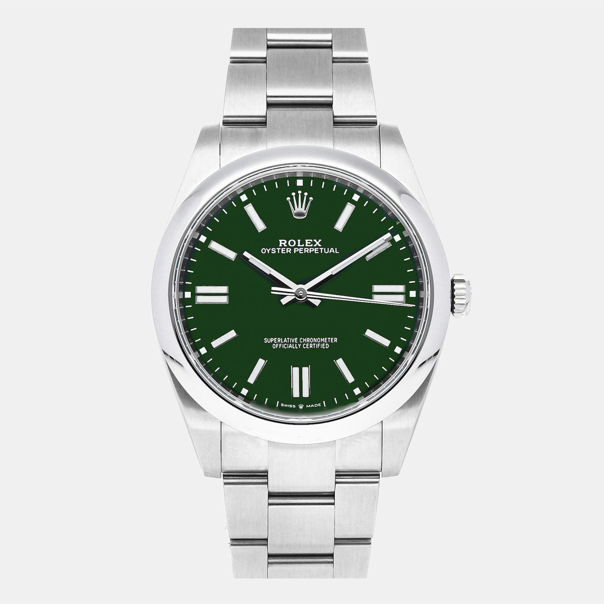 Pre-owned Rolex Green Dial Stainless Steel Oyster Perpetual 41 Mm