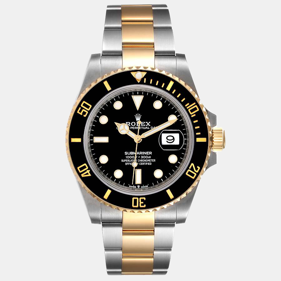 Pre-owned Rolex Black 18k Yellow Gold And Stainless Steel Submariner 126613 Ln Automatic Men's Wristwatch 41 Mm