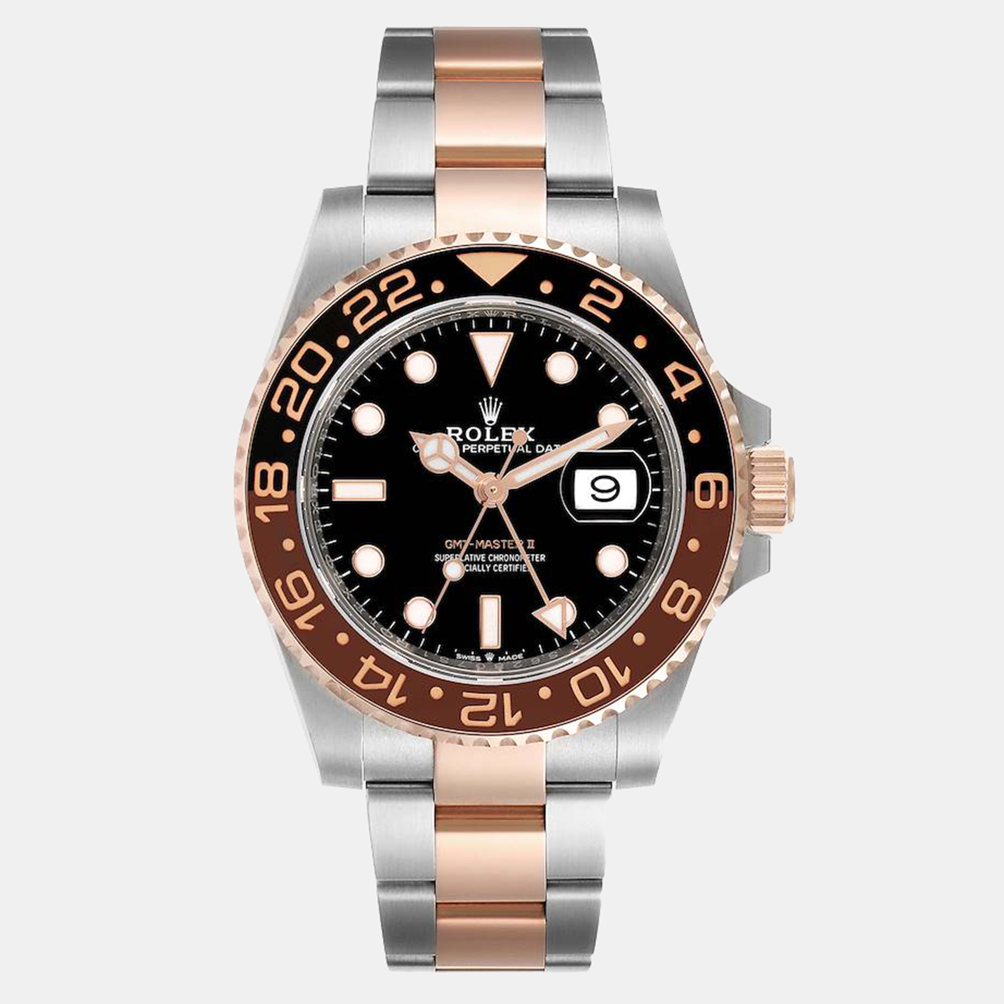 

Rolex Rootbeer Stainless Steel &18K Rose Gold GMT-MASTER II Men's Wristwatch 40 mm, Black