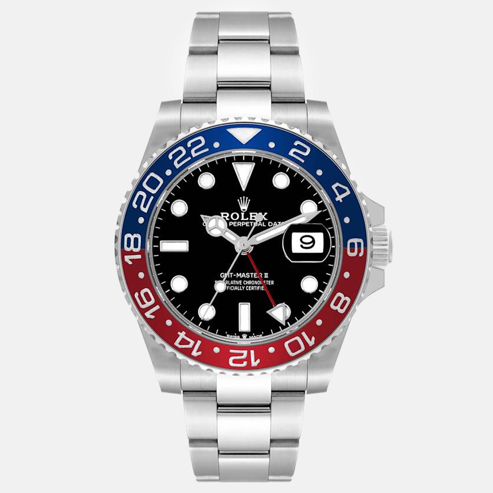 

Rolex GMT Master II Blue Red Pepsi Bezel Steel Men's Watch 40 mm, Black