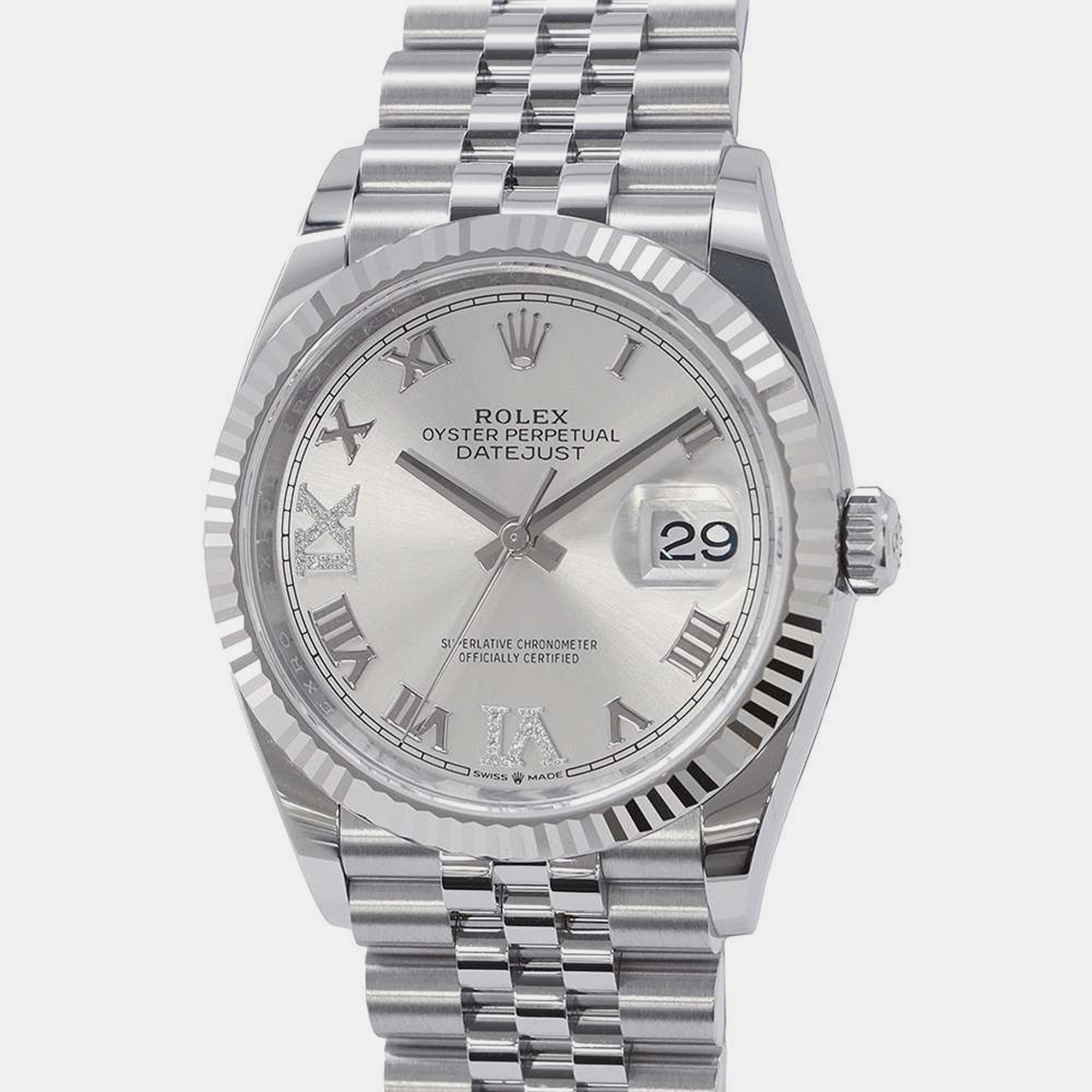 

Rolex Silver 18k White Gold Stainless Steel Datejust 126234 Automatic Men's Wristwatch 36 mm