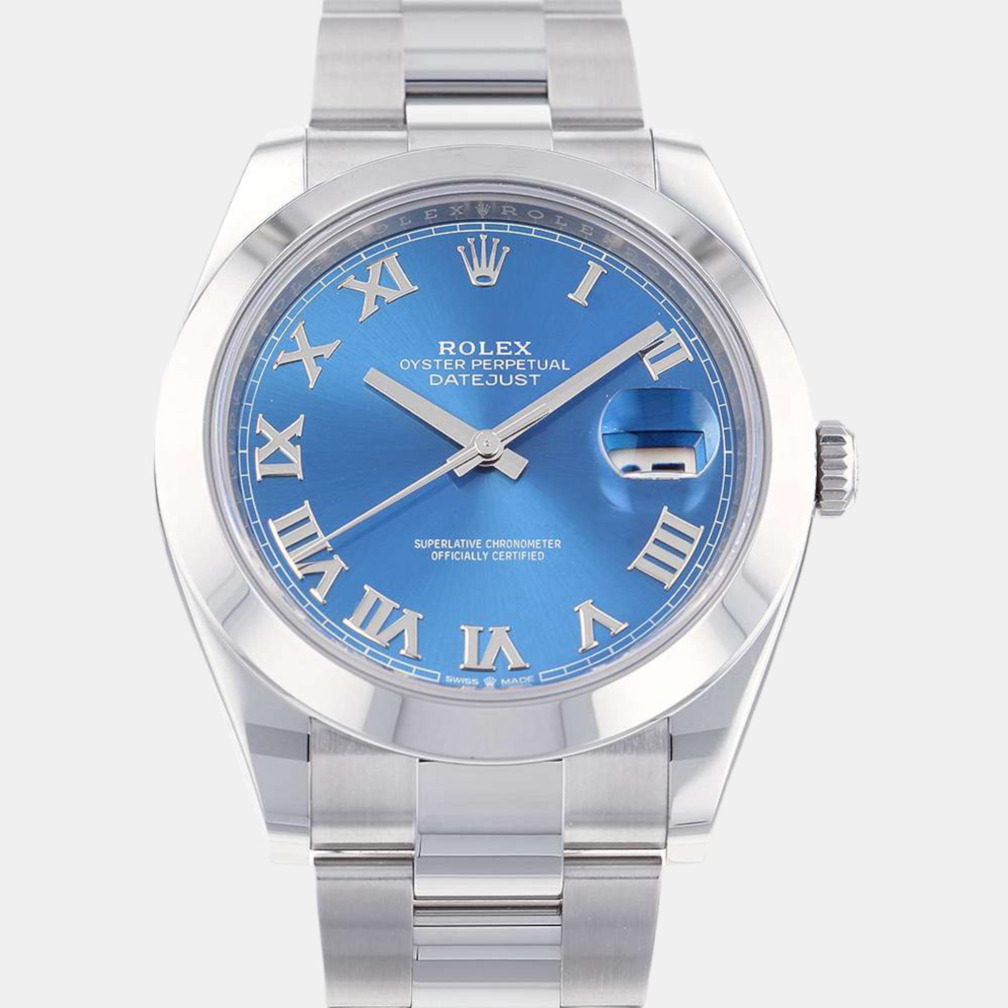 

Rolex Blue Stainless Steel Datejust Automatic Men's Wristwatch 41 mm