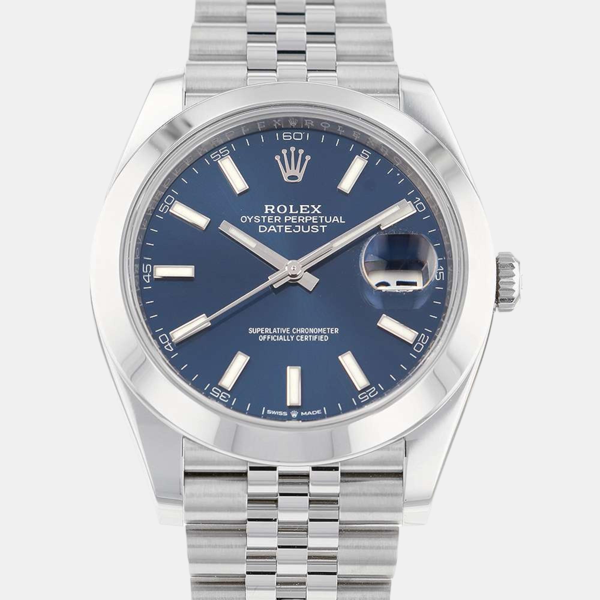 

Rolex Blue Stainless Steel Datejust Automatic Men's Wristwatch 41 mm