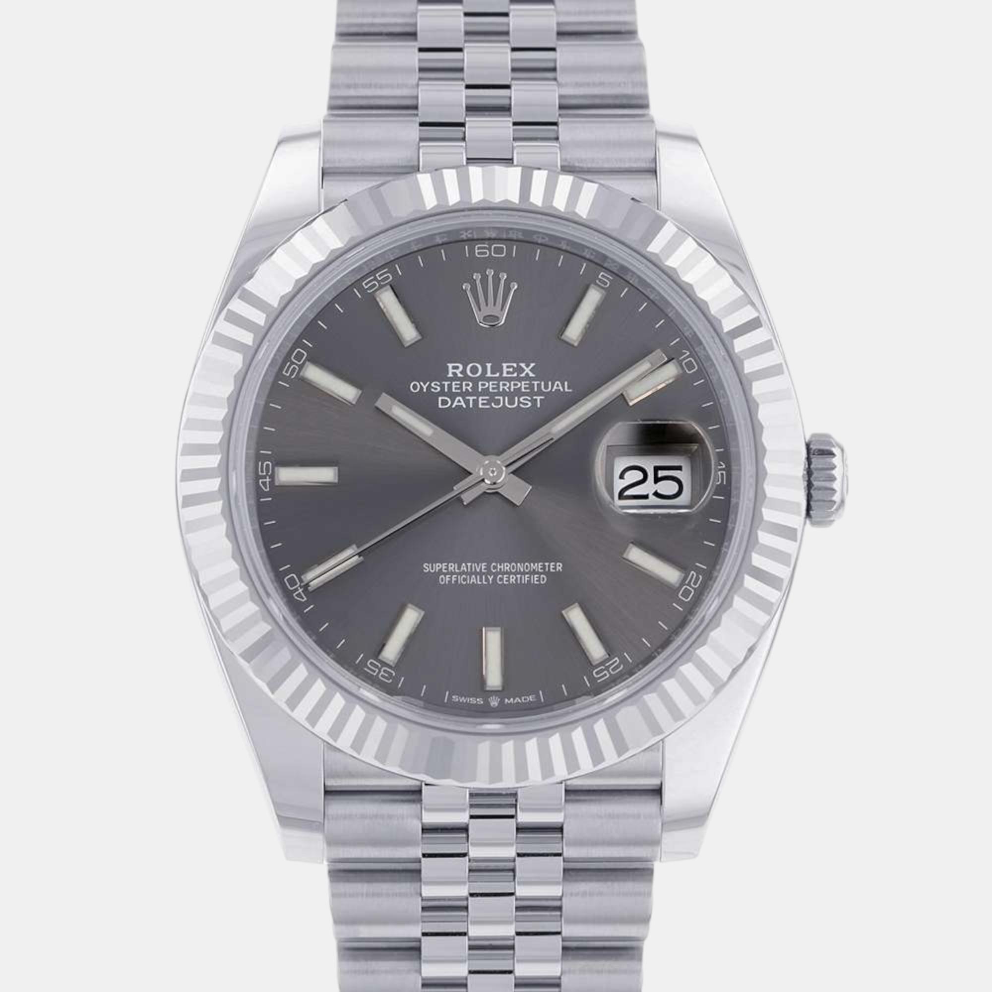 

Rolex Grey 18k White Gold Stainless Steel Datejust Automatic Men's Wristwatch 41 mm