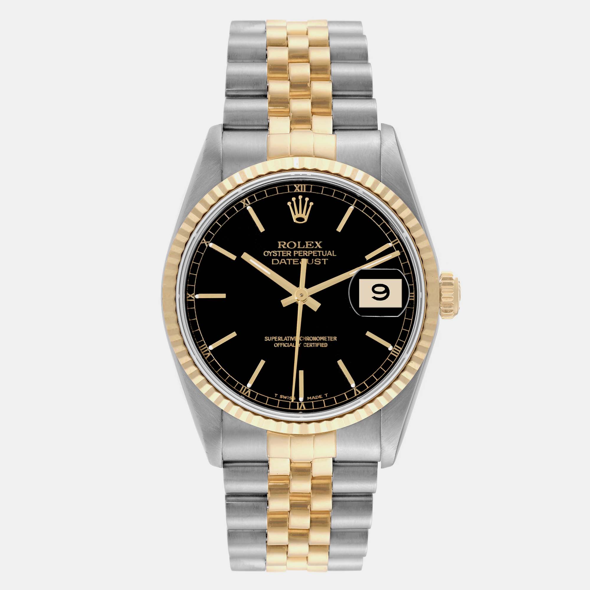 

Rolex Datejust Steel Yellow Gold Black Dial Men's Watch 36 mm