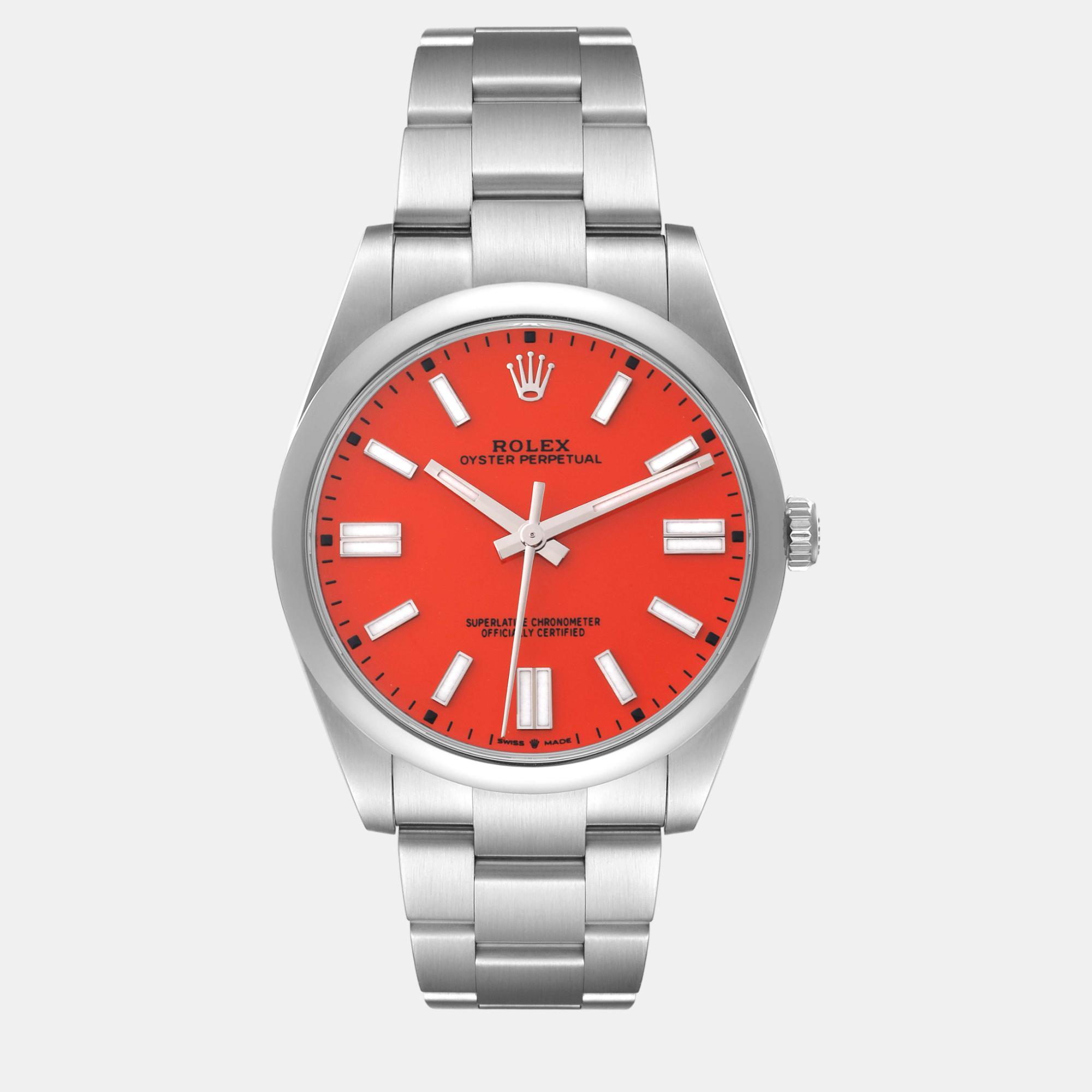 

Rolex Oyster Perpetual Coral Red Dial Steel Men's Watch 41 mm