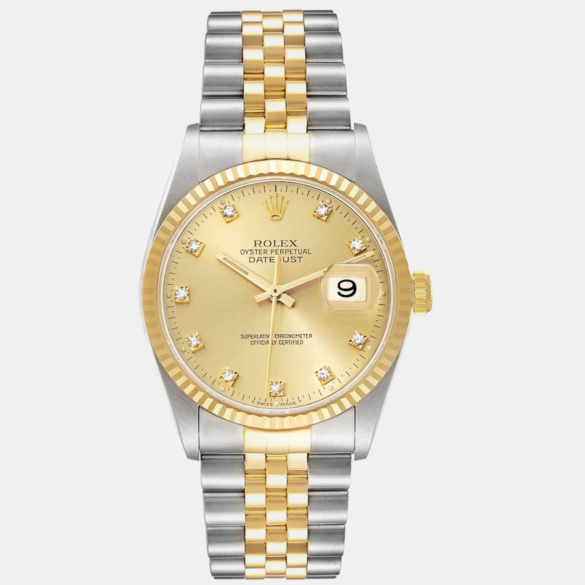 

Rolex Datejust Champagne Diamond Dial Steel Yellow Gold Men's Watch 36.0 mm
