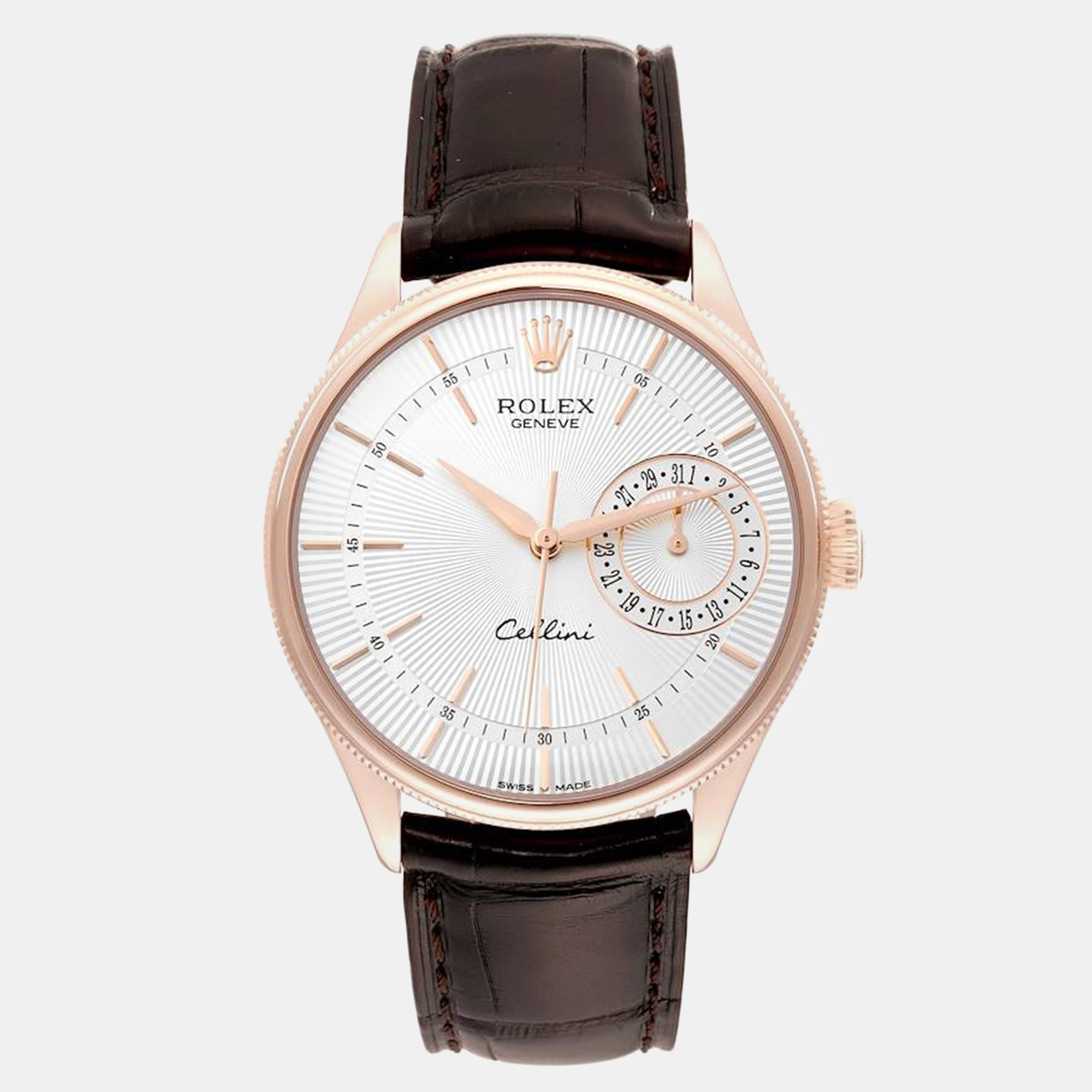 

Rolex Cellini Date Rose Gold Silver Dial Men's Watch 39 mm, White