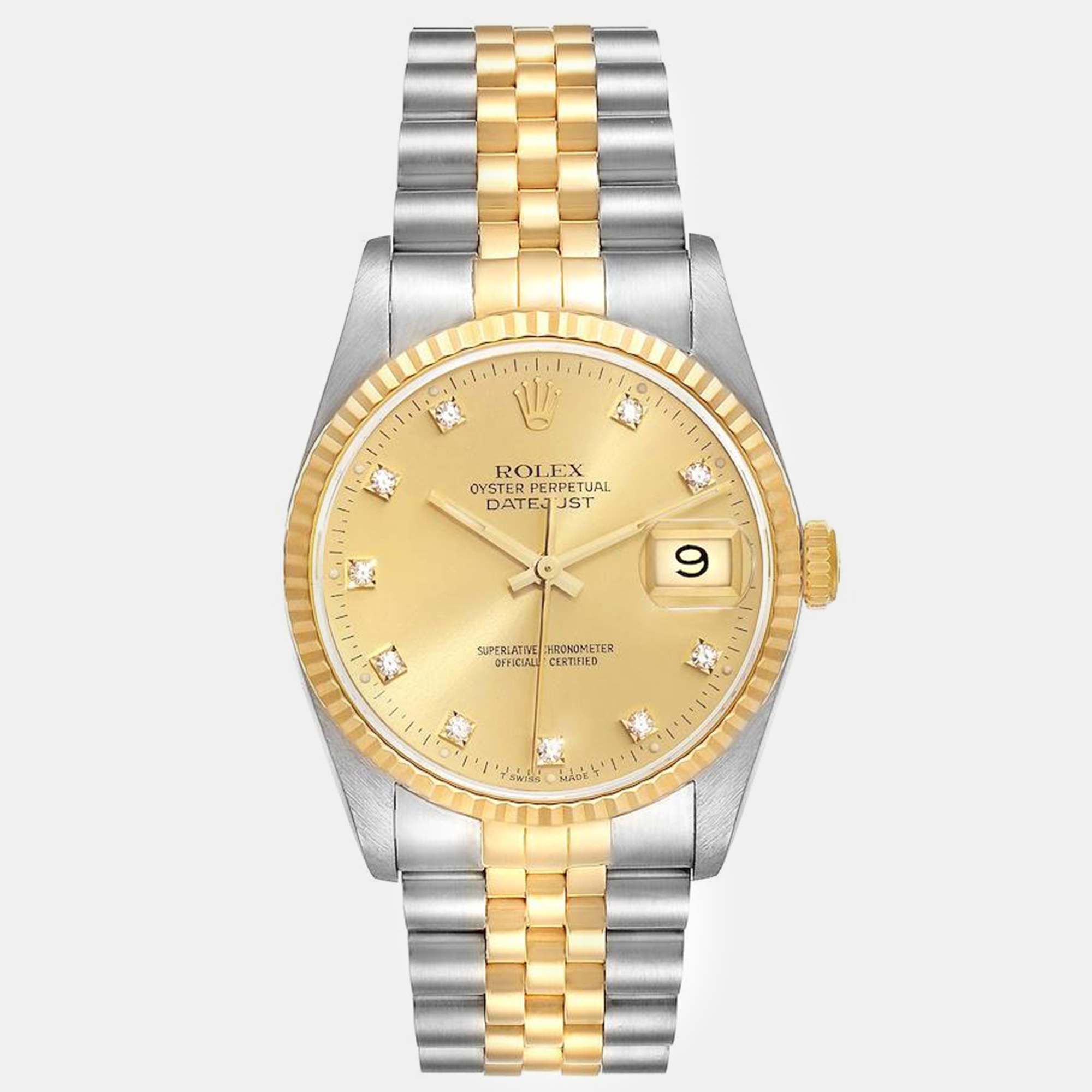 

Rolex Datejust Champagne Diamond Dial Steel Yellow Gold Watch 36 mm