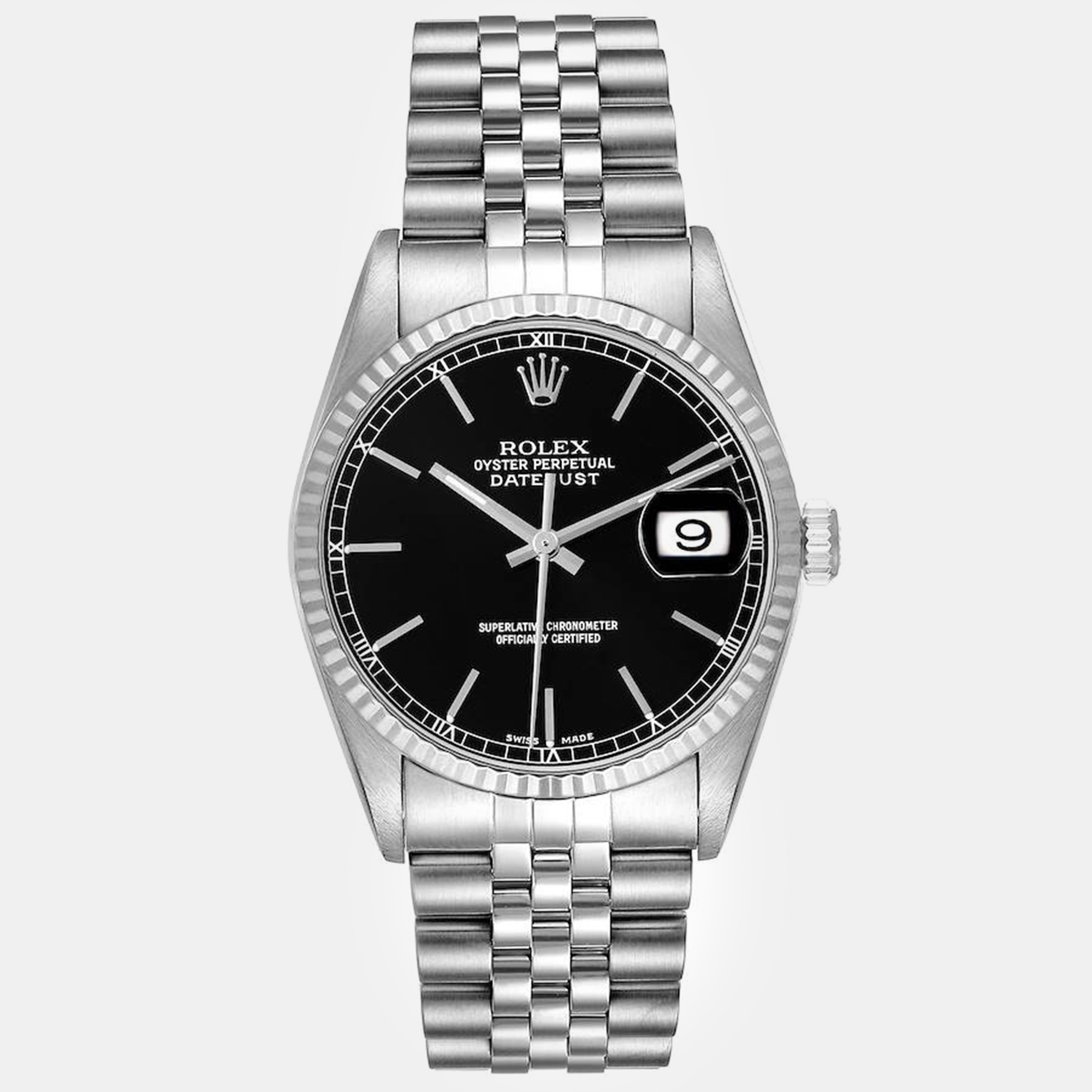 

Rolex Datejust Black Dial Steel White Gold Men's Watch 36 mm