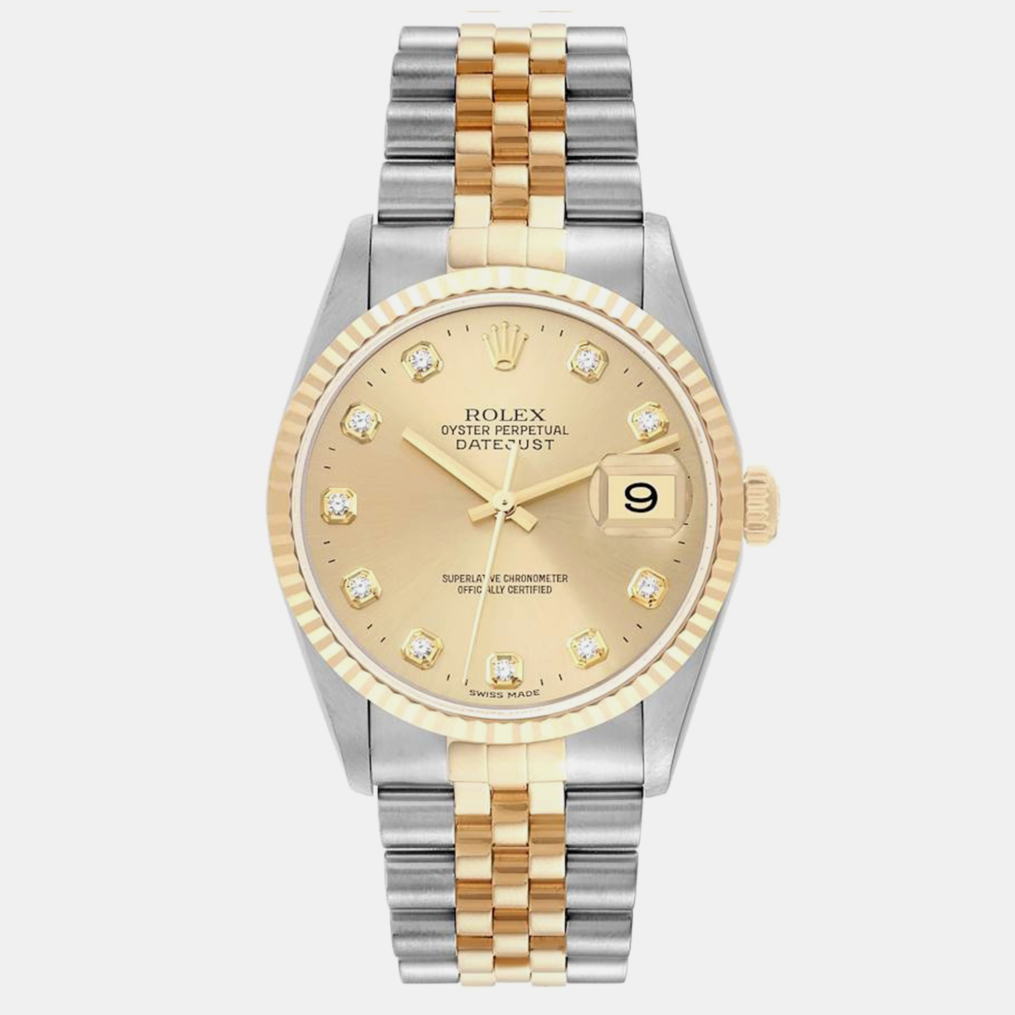 

Rolex Datejust Champagne Diamond Dial Steel Yellow Gold Men's Watch 36.0 mm