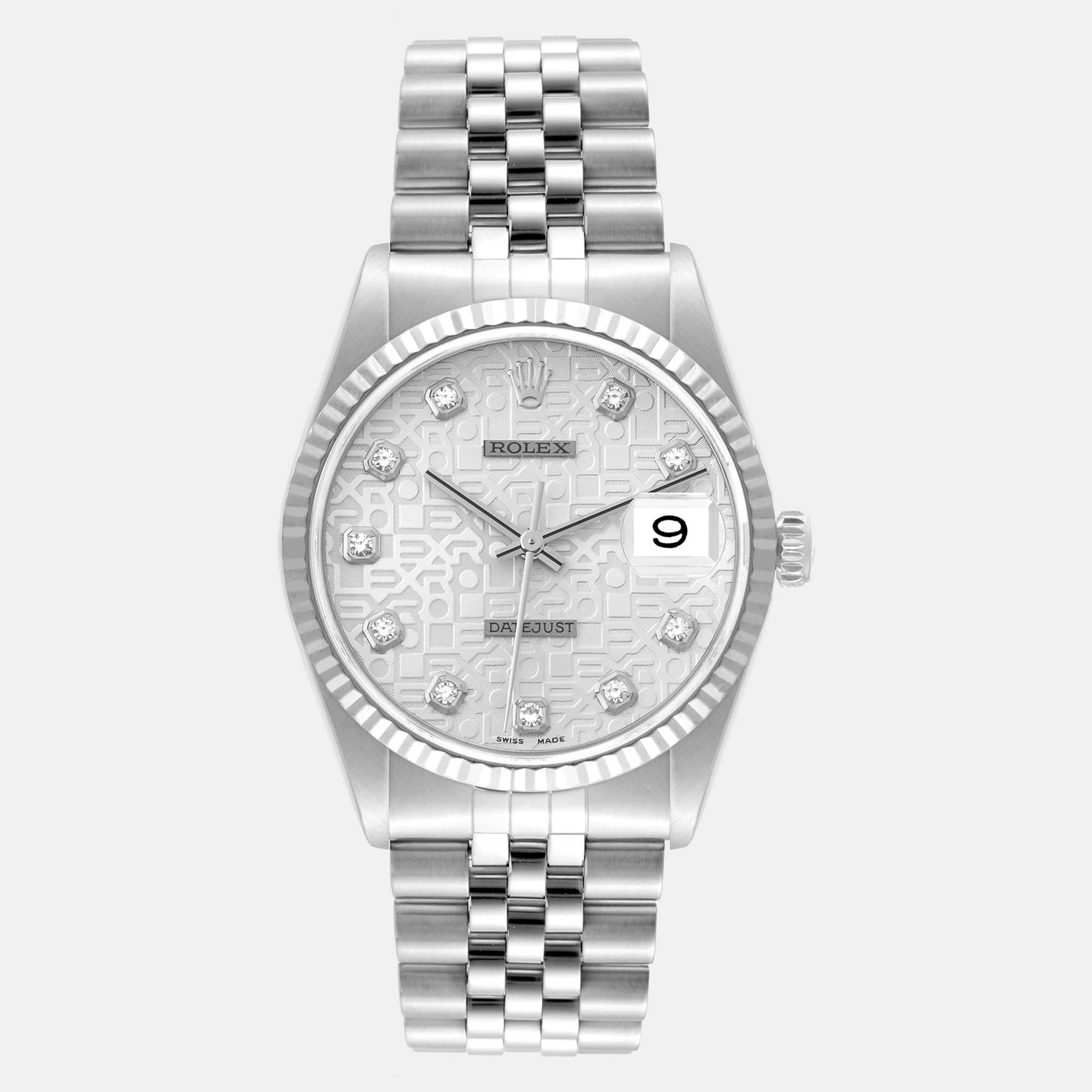 

Rolex Datejust Steel White Gold Anniversary Diamond Dial Men's Watch 36.0 mm, Silver