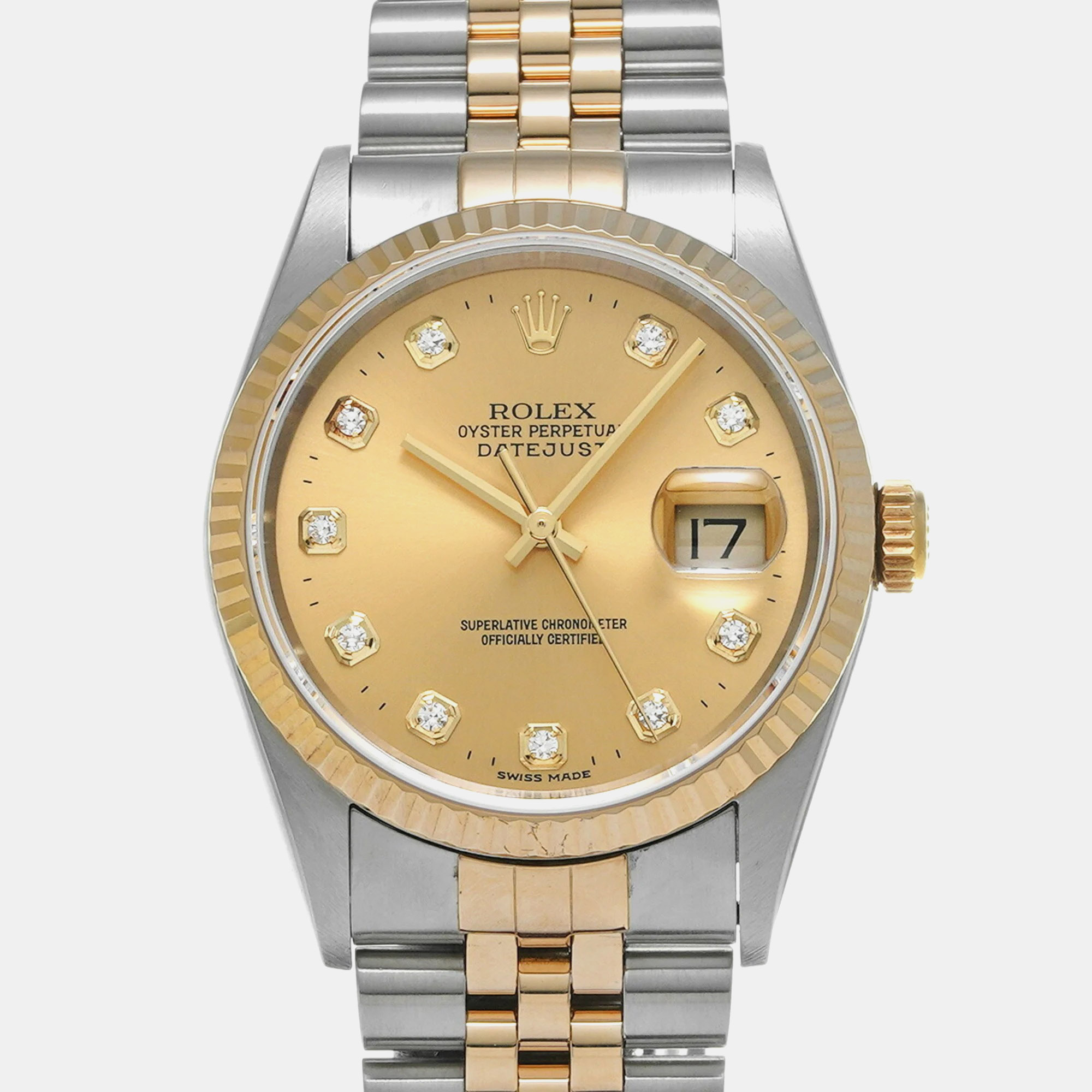 

Rolex Champagne Diamond 18k Yellow Gold Stainless Steel Datejust 16233 Automatic Men's Wristwatch 36 mm