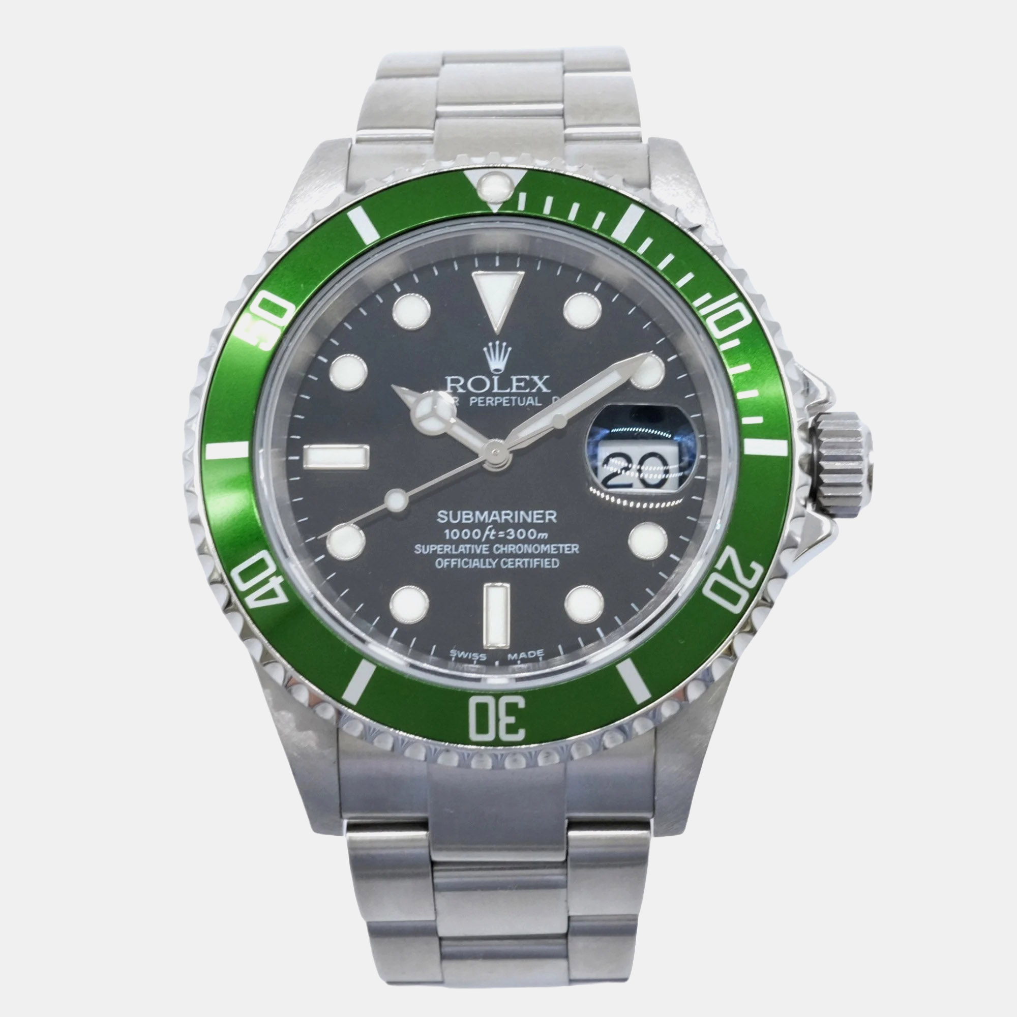 

Rolex Green Stainless Steel Submariner 16610LV Automatic Men's Wristwatch 40 mm