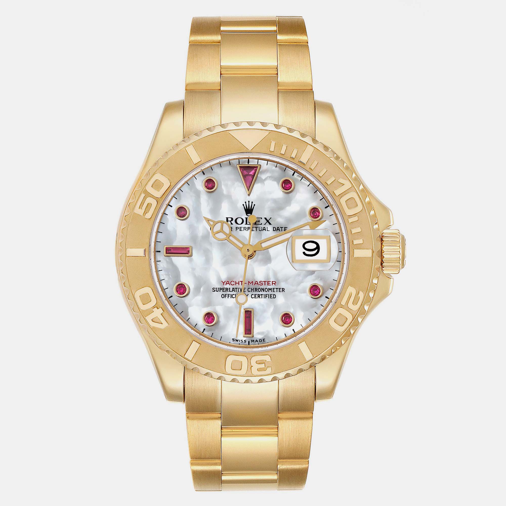 

Rolex Yachtmaster Yellow Gold MOP Diamond Ruby Serti Men's Watch 40 mm, White