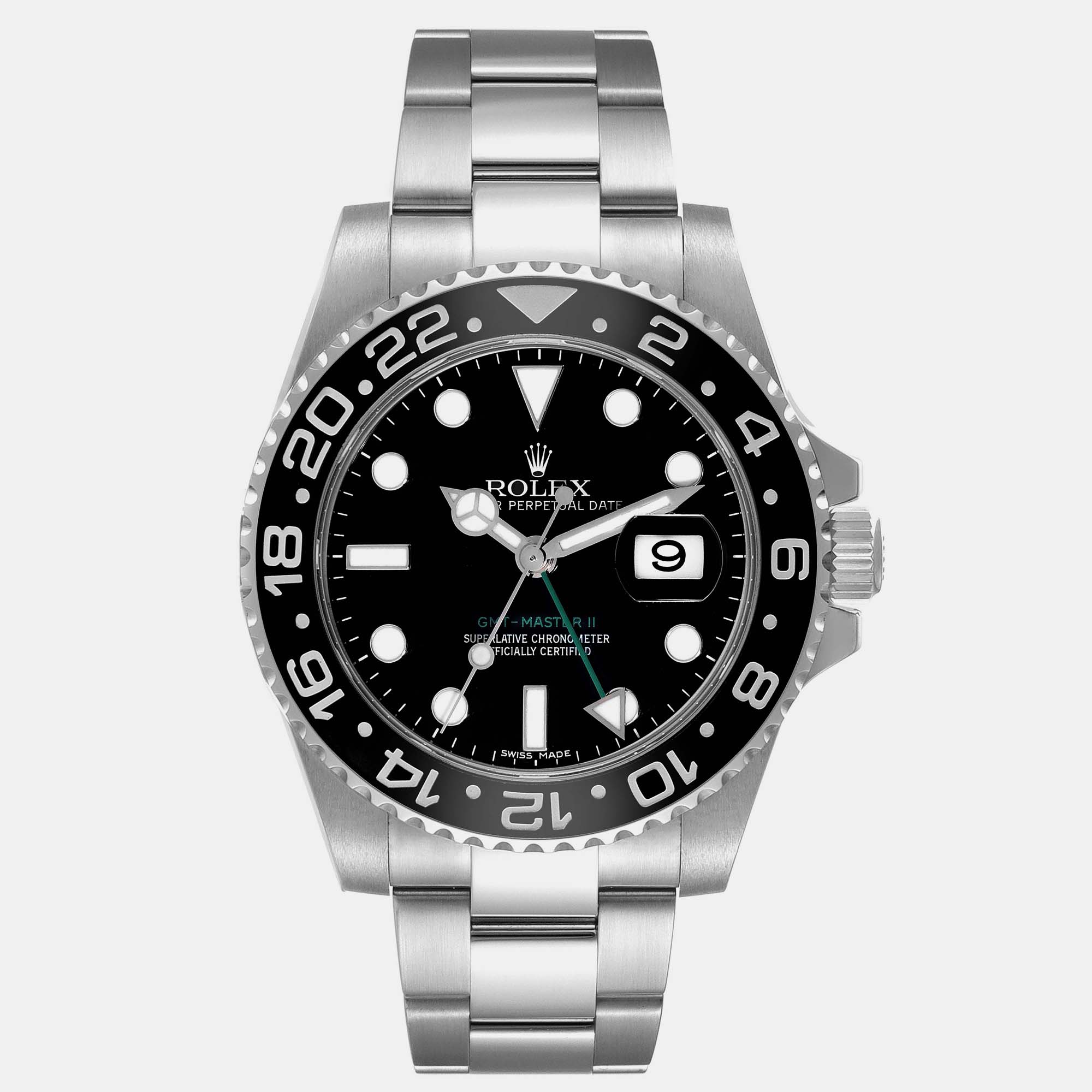 

Rolex GMT Master II Stick Dial Green Hand Steel Men's Watch 40 mm, Black