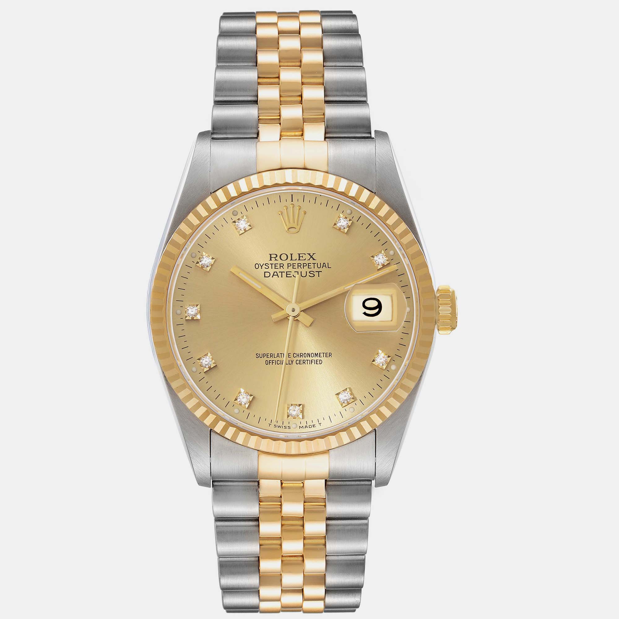 

Rolex Datejust Champagne Diamond Dial Steel Yellow Gold Watch 36.0 mm