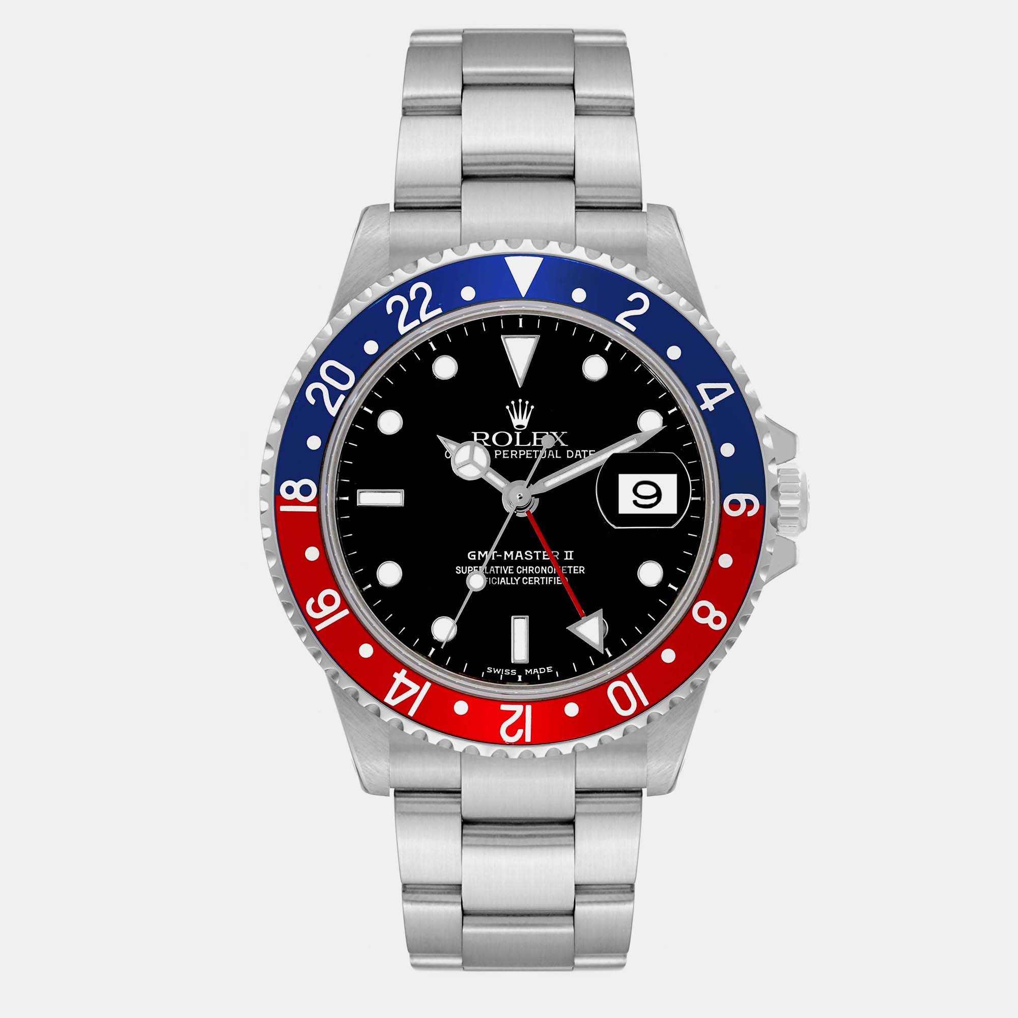 

Rolex GMT Master II Blue Red Pepsi Bezel Steel Men's Watch 40 mm, Black