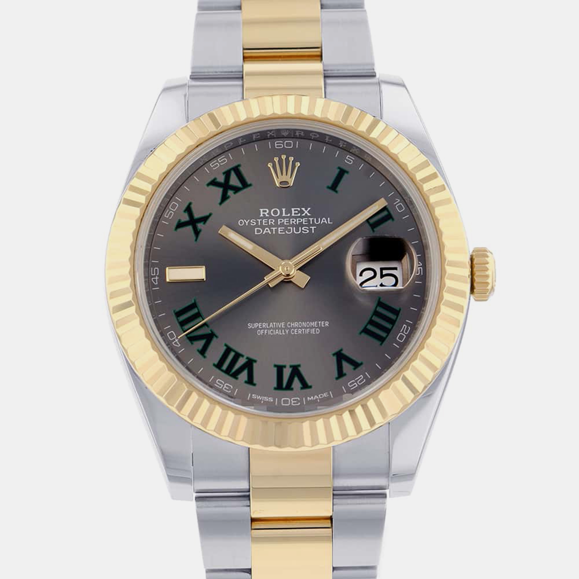 Pre-owned Rolex Grey 18k Yellow Gold Stainless Steel Datejust Automatic Men's Wristwatch 41 Mm