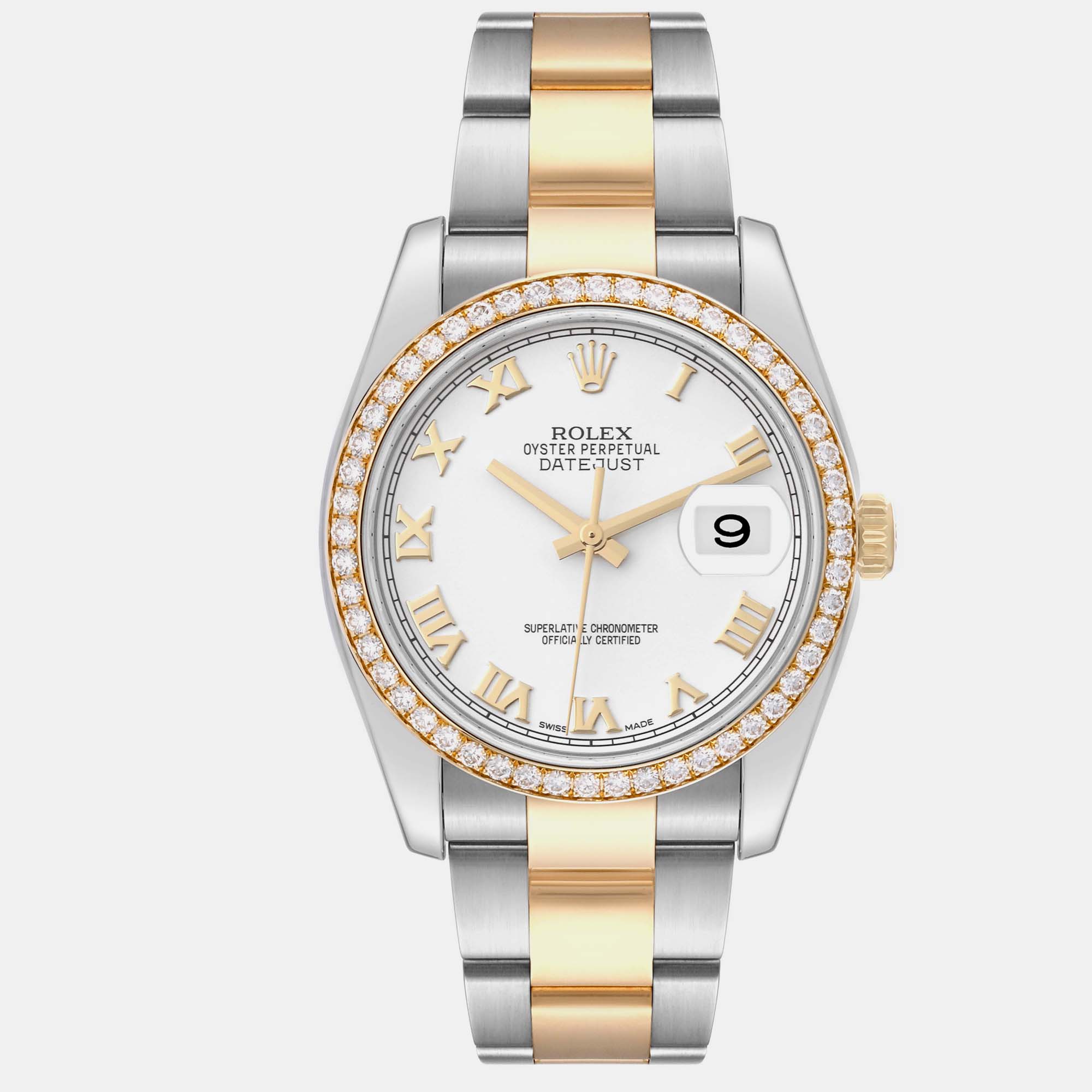 

Rolex Datejust Steel Yellow Gold White Dial Diamond Men's Watch 36 mm