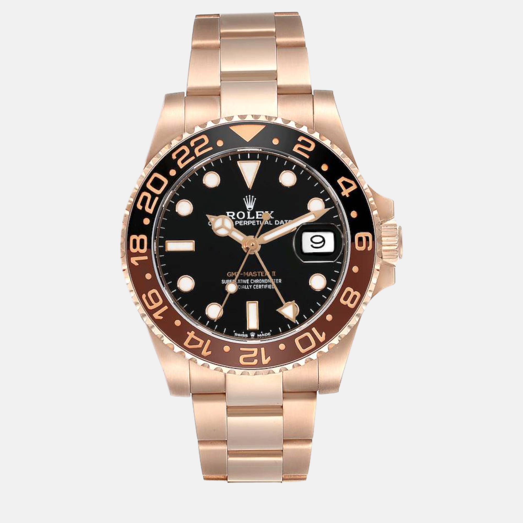 

Rolex GMT Master II Black Brown Root Beer Rose Gold Men's Watch 126715