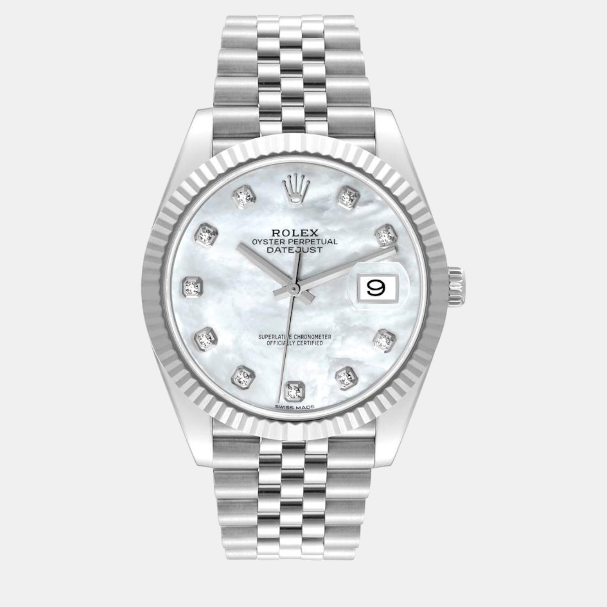 

Rolex Datejust 41 Steel White Gold MOP Diamond Men's Watch 126334