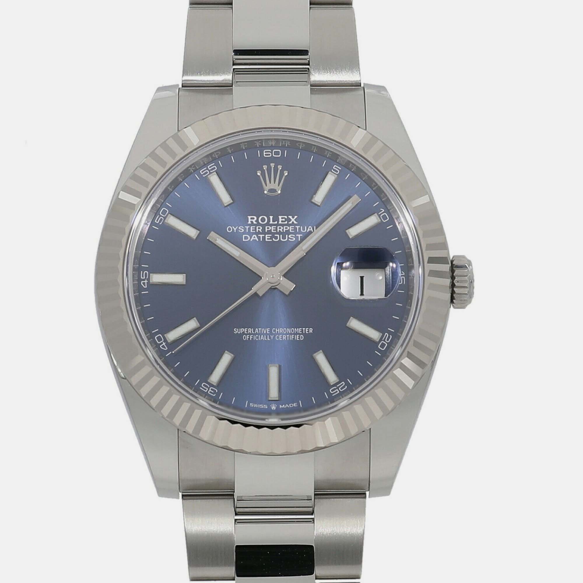 

Rolex Blue 18k White Gold Stainless Steel Datejust 126334 Automatic Men's Wristwatch 41 mm