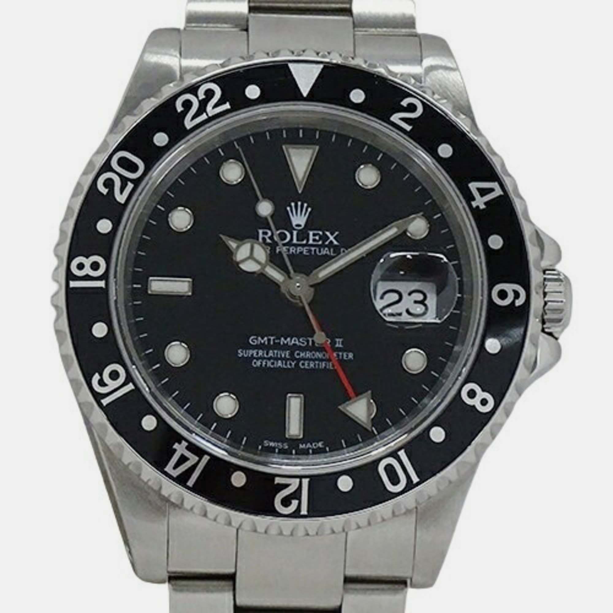 

Rolex Black Stainless Steel GMT-Master II 16710 Automatic Men's Wristwatch 40 mm