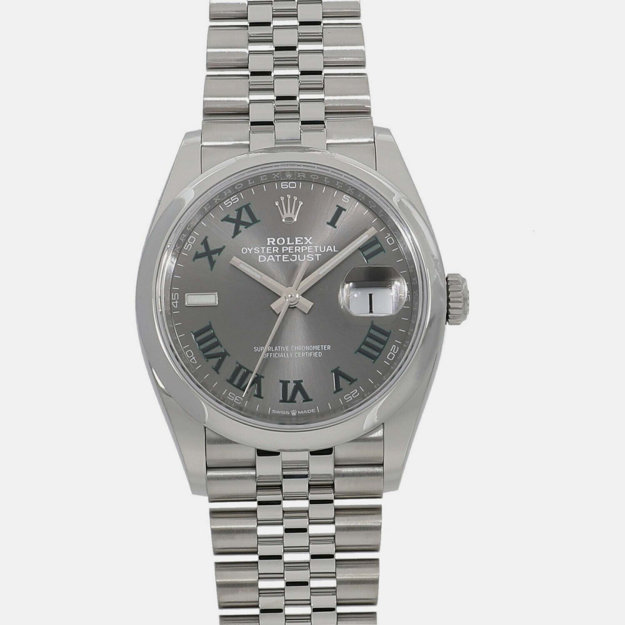 

Rolex Grey Stainless Steel Datejust 126200 Automatic Men's Wristwatch 36 mm