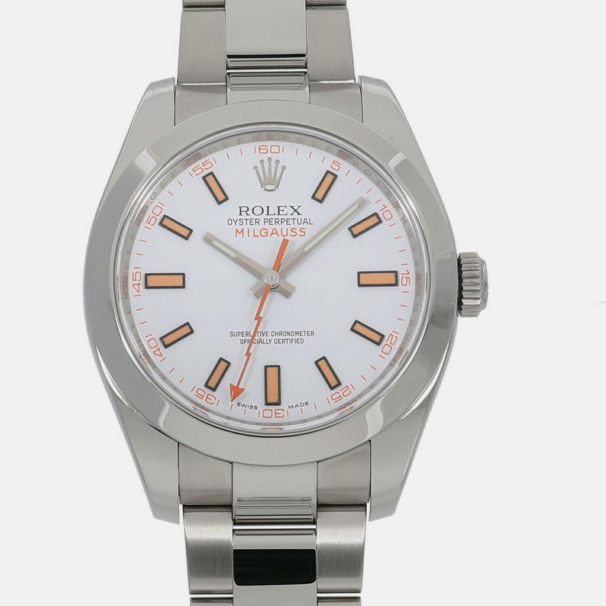 

Rolex White Stainless Steel Milgauss 116400 Automatic Men's Wristwatch 40 mm