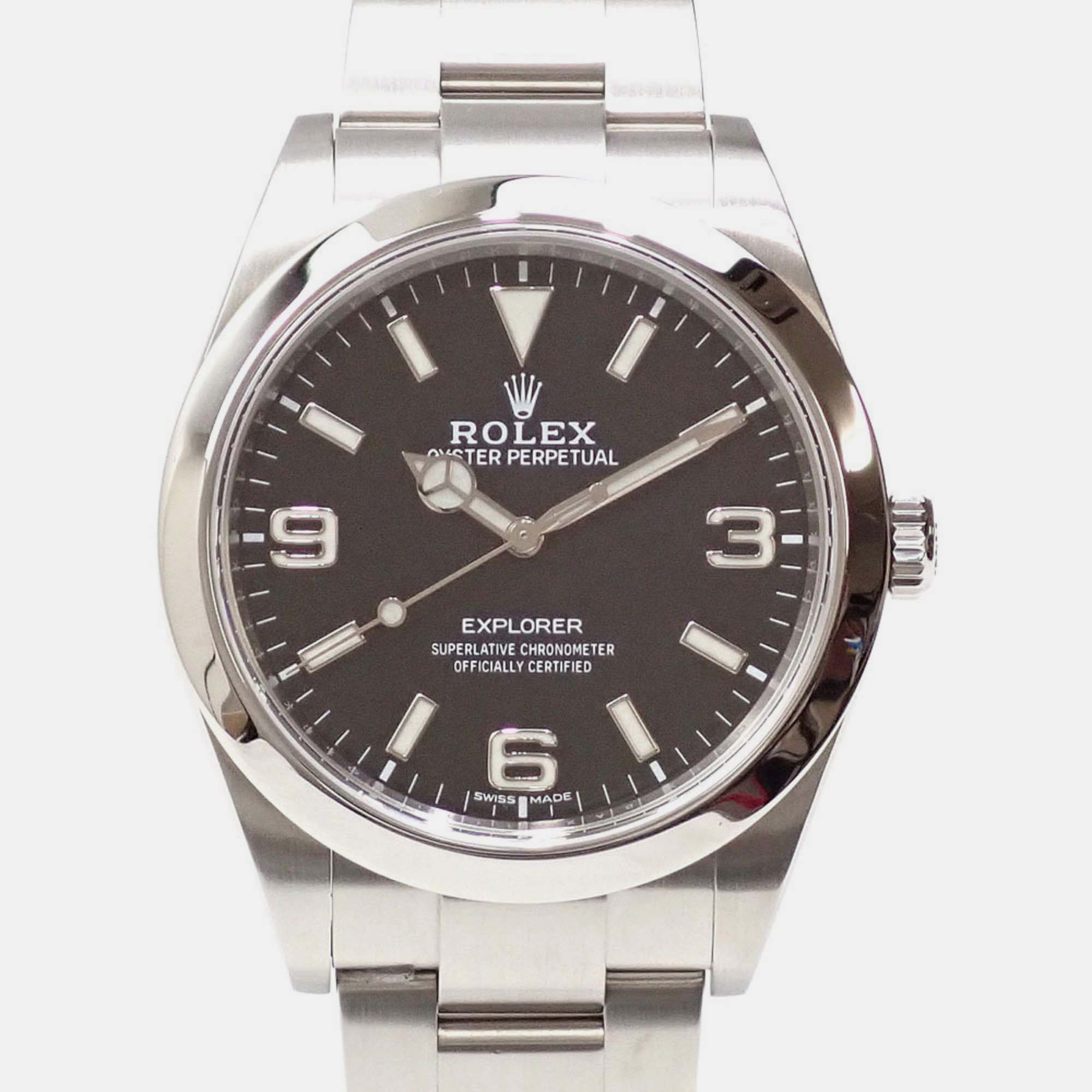 

Rolex Black Stainless Steel Explorer 214270 Automatic Men's Wristwatch 39 mm